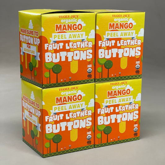 ZA@ TRADER JOE'S 4 x 24PK (96) Organic Mango Peel Away Fruit Leather Buttons .5 oz 07/23 C