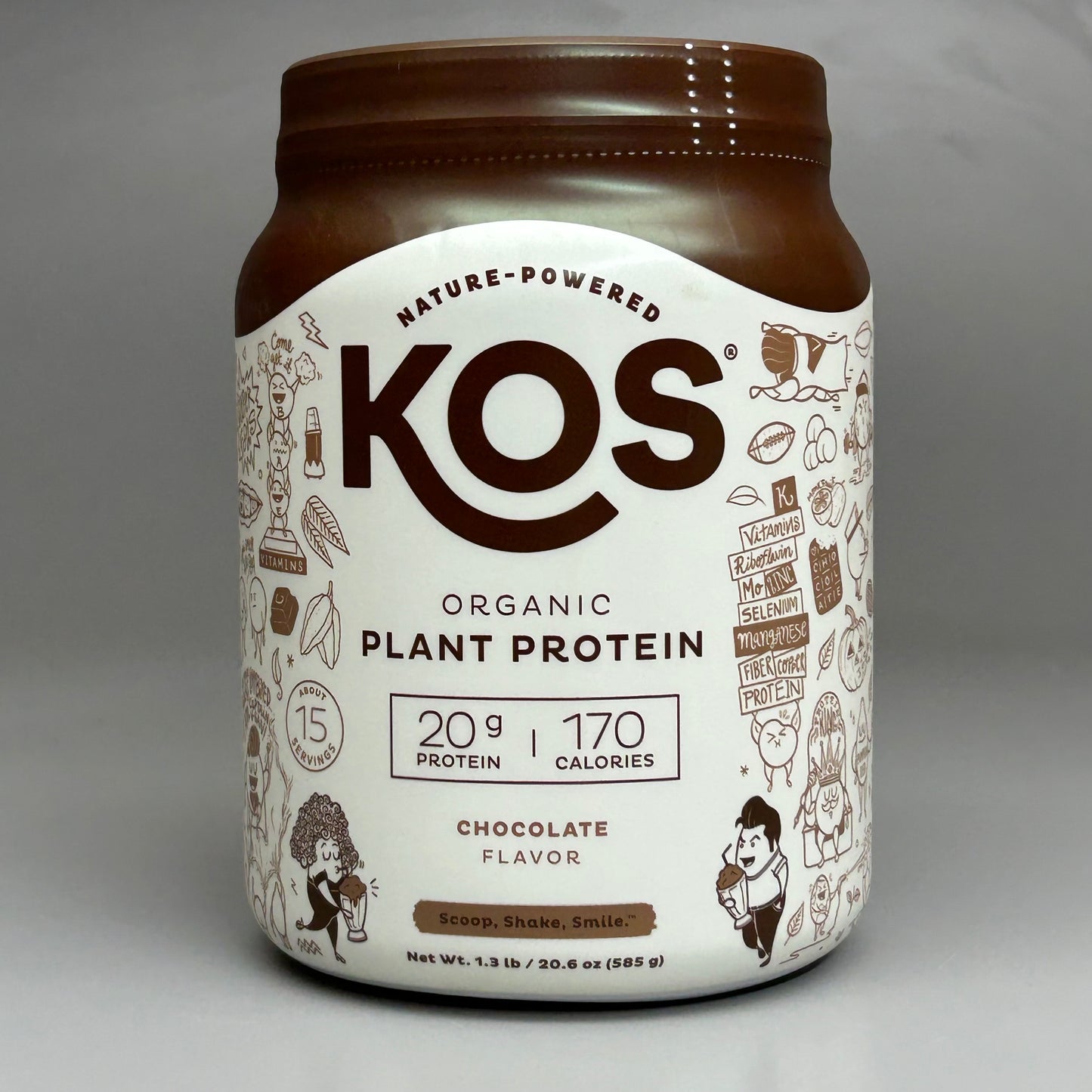 KOS Chocolate Flavored Organic Plant Protein Powder 20.6 oz Exp 9/24 (New)