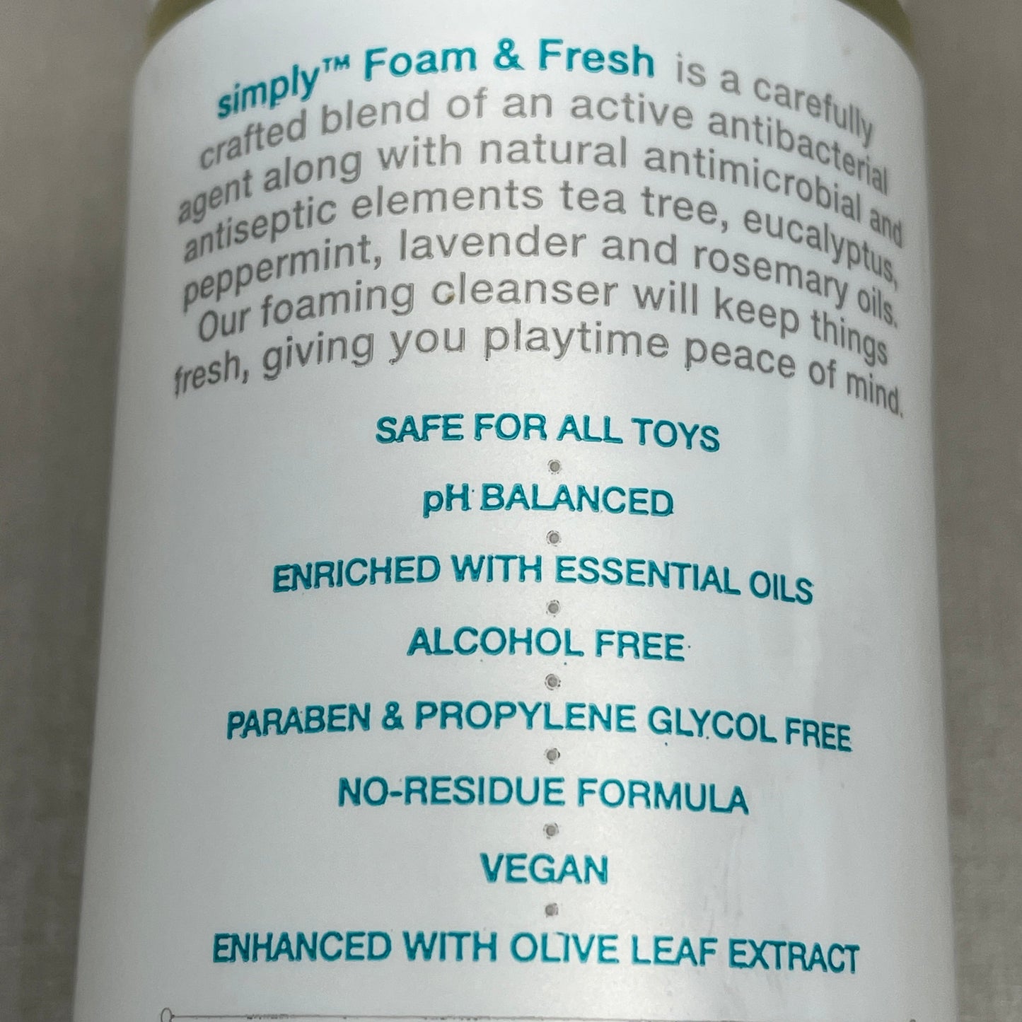 ZA@ WICKED SENSUAL CARE Simply Foam 'n Fresh Clean & Simple Anti-Bacterial Foaming Toy Cleaner Enhanced w/ Olive Leaf Extract 7 oz (New) A