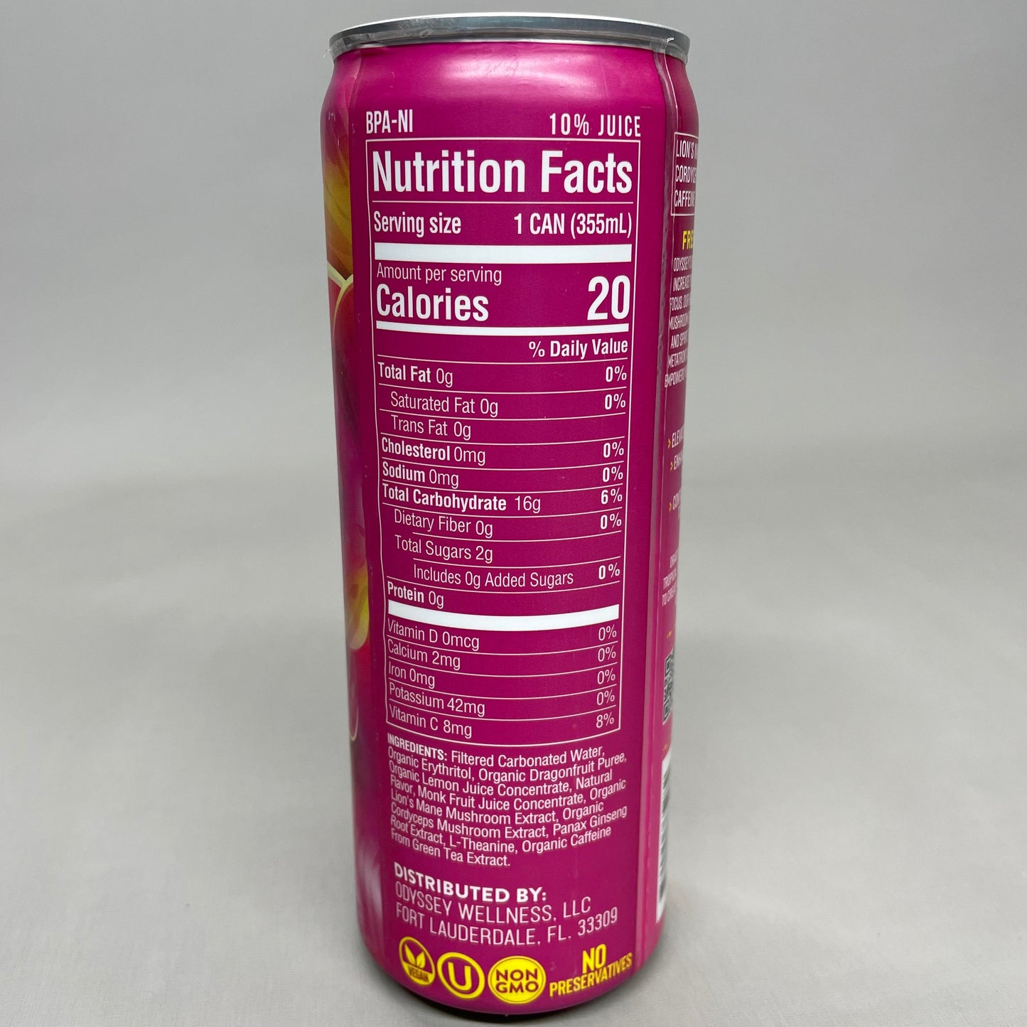 ZA@ ODYSSEY 12-PACK Mushroom Elixir Sparkling Drink Energy + Focus Dragon Fruit Lemonade 12 fl oz BB 05/25 (New Other) G