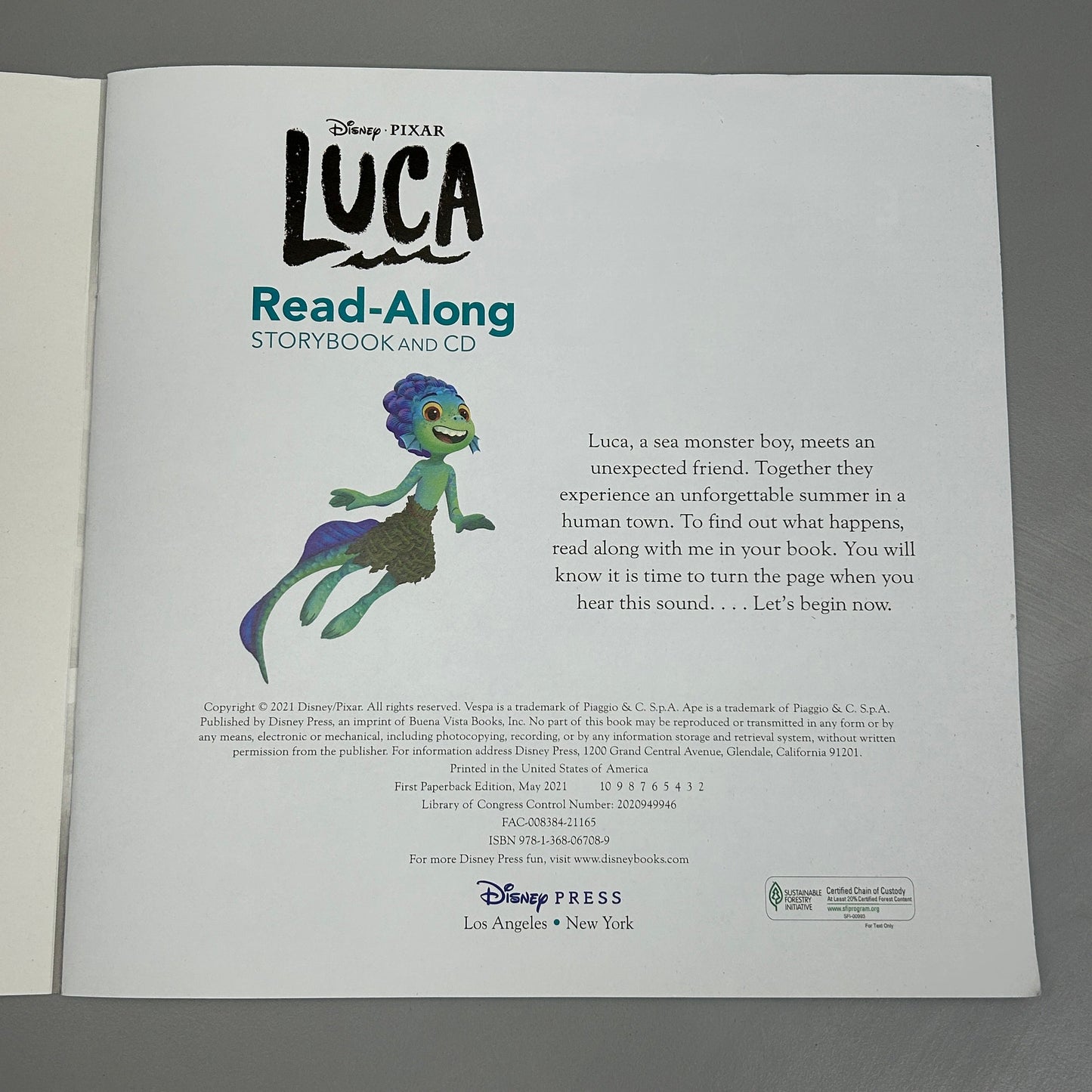 DISNEY PIXAR Luca Read-Along Storybook and CD Paperback Book AS-IS Slight Damage