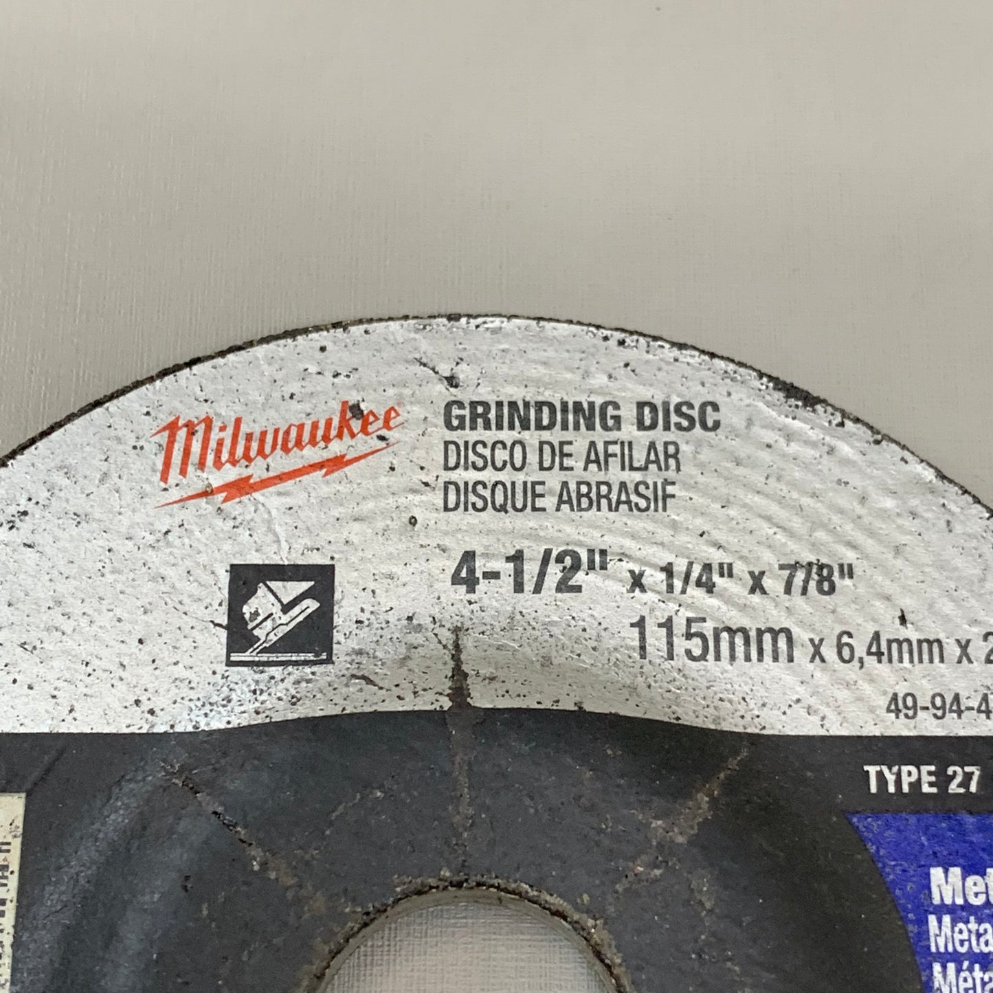 MILWAUKEE 4-1/2 in. x 1/4 in. x 7/8 in. Grinding Wheel (Type 27) (New)