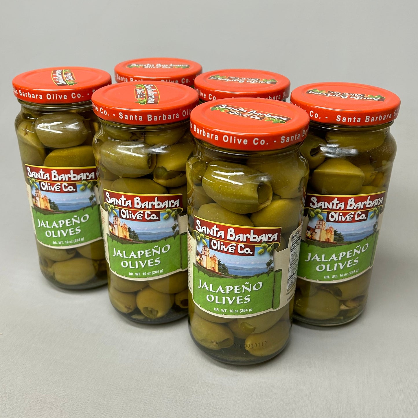 ZA@ SANTA BARBARA OLIVE CO. 6-PACK! Jalapeño Stuffed Olives 10 oz Jars BB 10/24 (New) G