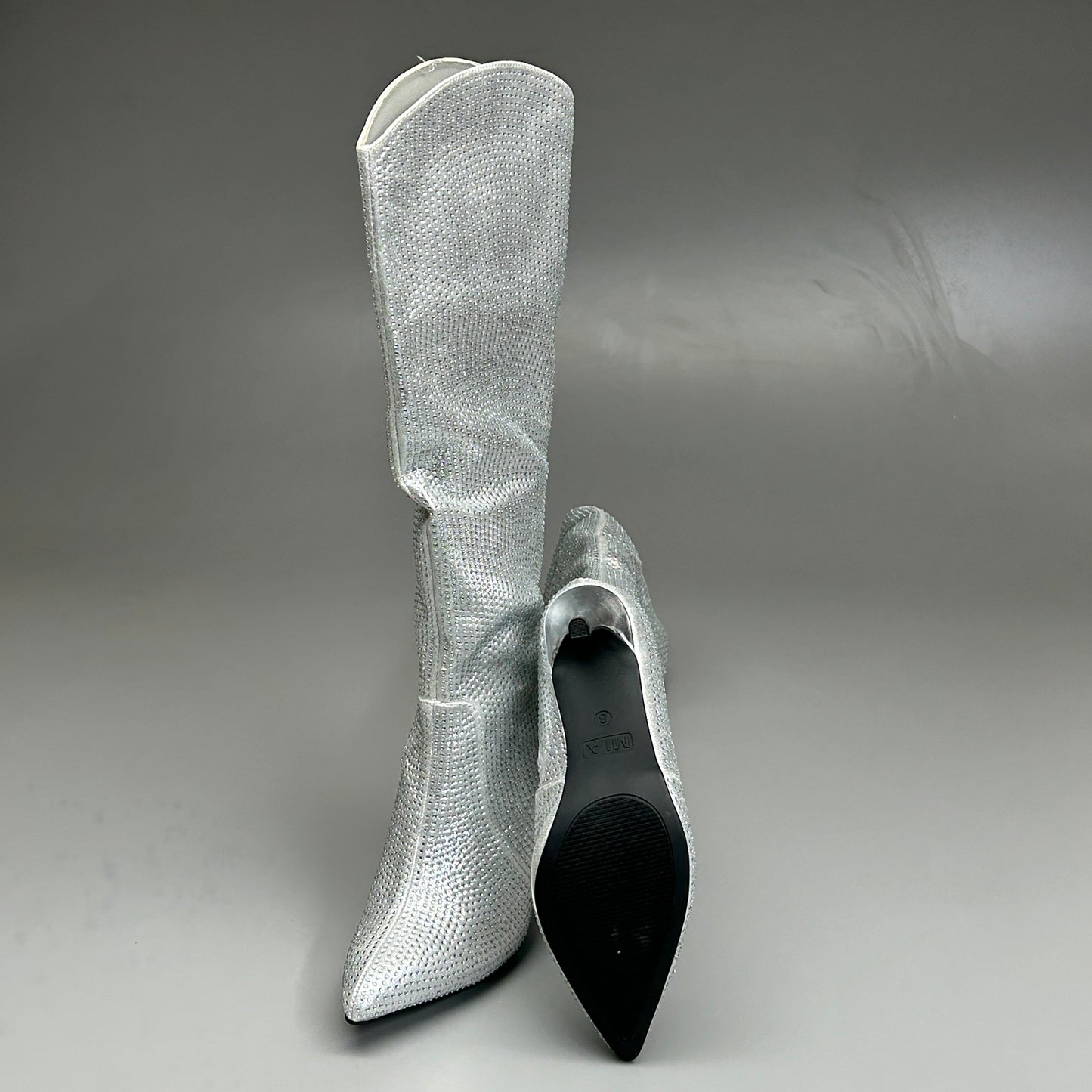 MIA Mackynzie Silver Stone Tall Heeled Boots Sz 8.5M Q100302