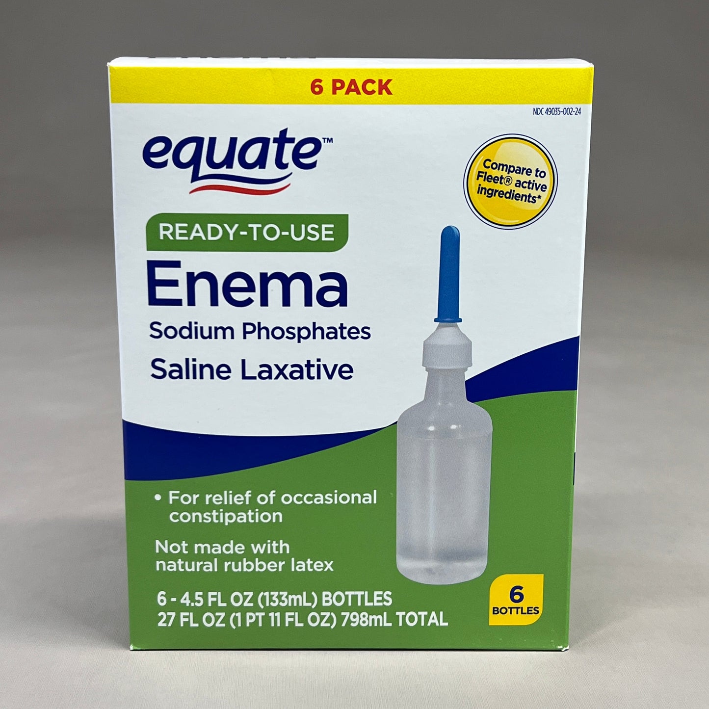 ZA@ EQUATE 6-PACK Enema Sodium Phosphates Saline Laxative Bottles 4.5 fl oz 9/24 429703 (New) G