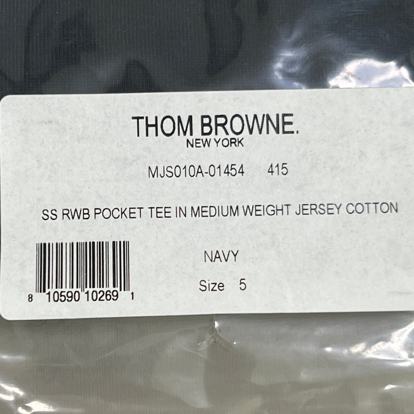 THOM BROWNE Short Sleeve RWB Pocket Tee in Medium Weight Jersey Cotton Navy Size 5(New)