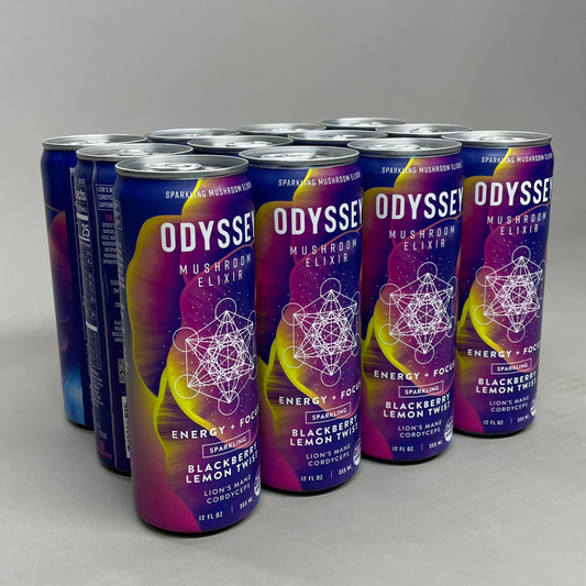 ZA@ ODYSSEY 12-PACK Mushroom Elixir Sparkling Drink Energy Focus Blackberry Lemon Twist 12 oz 05/25 D