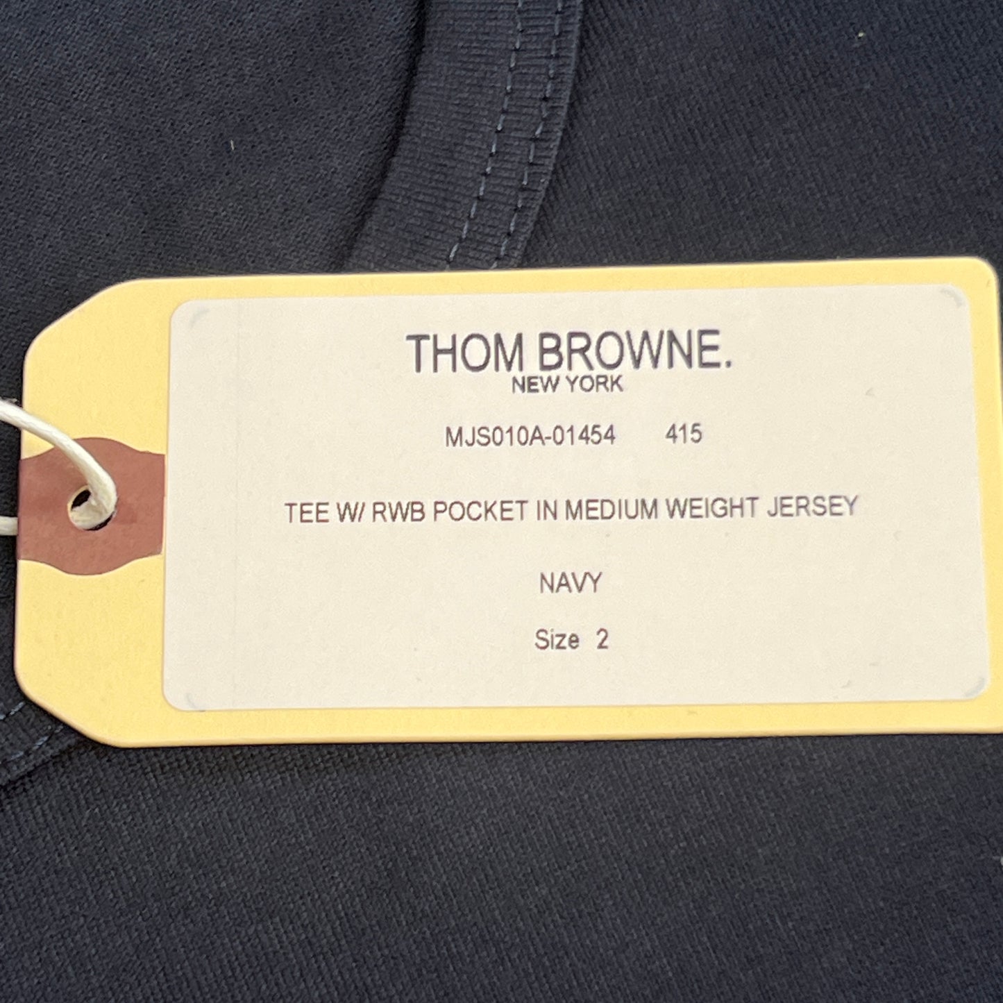 THOM BROWNE Short Sleeve RWB Pocket Tee in Medium Weight Jersey Cotton Navy Size 2(New)