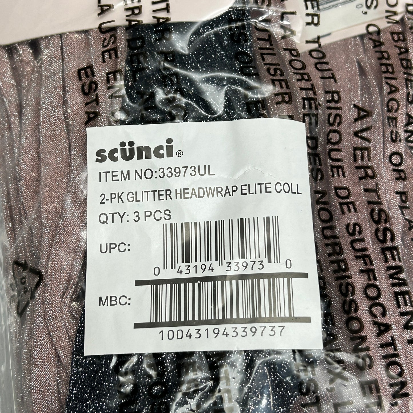 SCUNCI 3-PACK! Glitter Headwrap Elite Collection 2-Pieces (New)