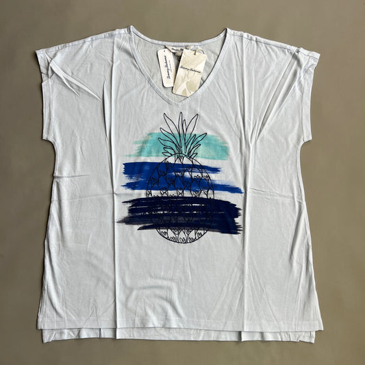 TOMMY BAHAMA Women's Seaport Painted Pineapple Tee T-shirt Dew Drop Size XL (New)