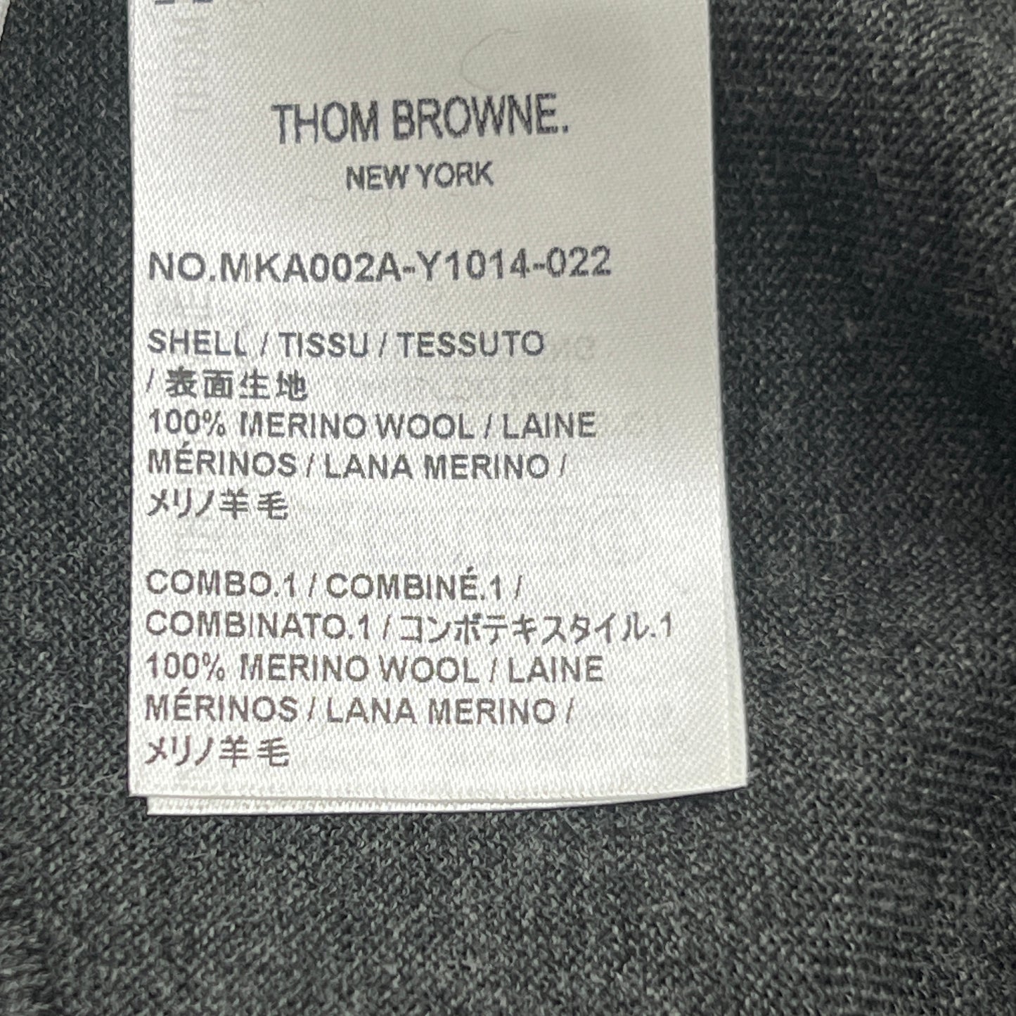 THOM BROWNE New York Classic Crewneck Pullover w/4 Bar Sleeve in Sustainable Fine Merino Wool Dark Grey Size 5 (New)