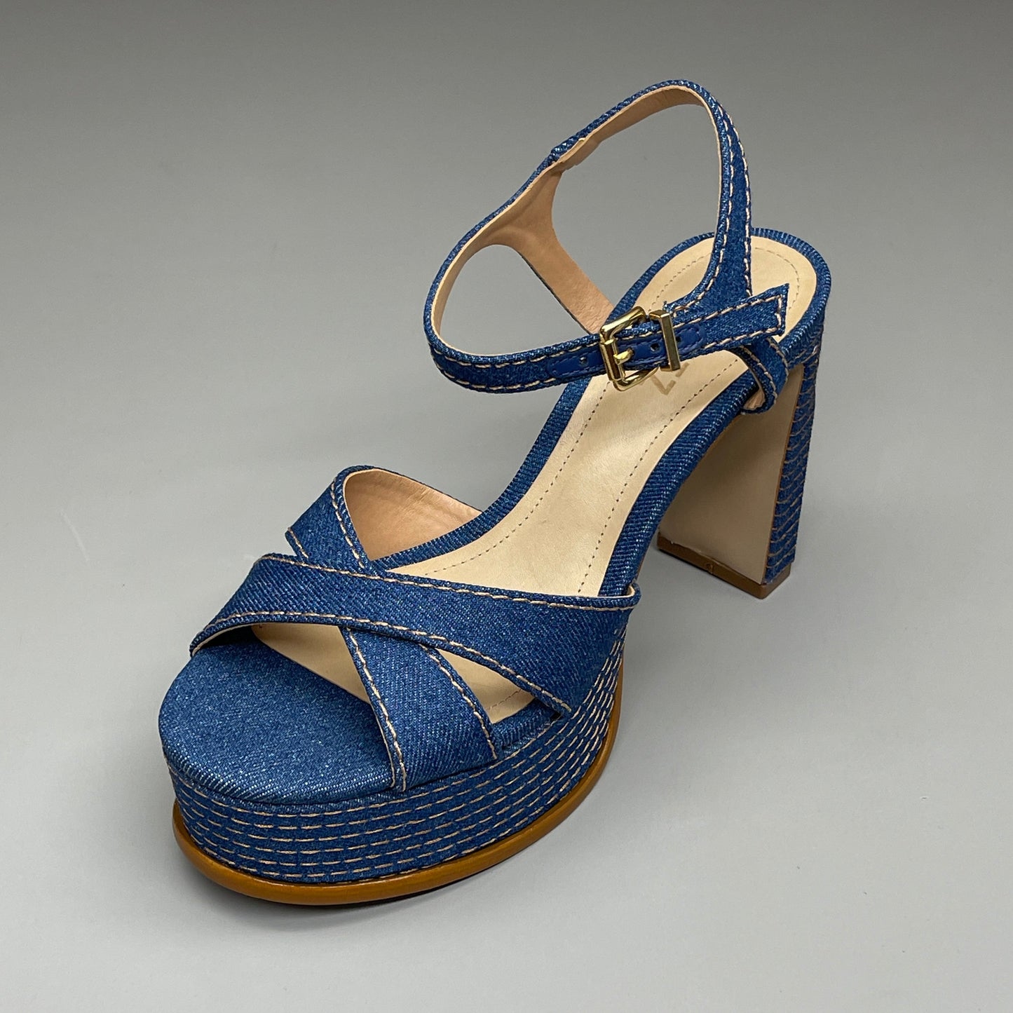 SCHUTZ Keefa Casual Denim Women's 4" Heeled Sandal Platform Blue Sz 6.5B (New)