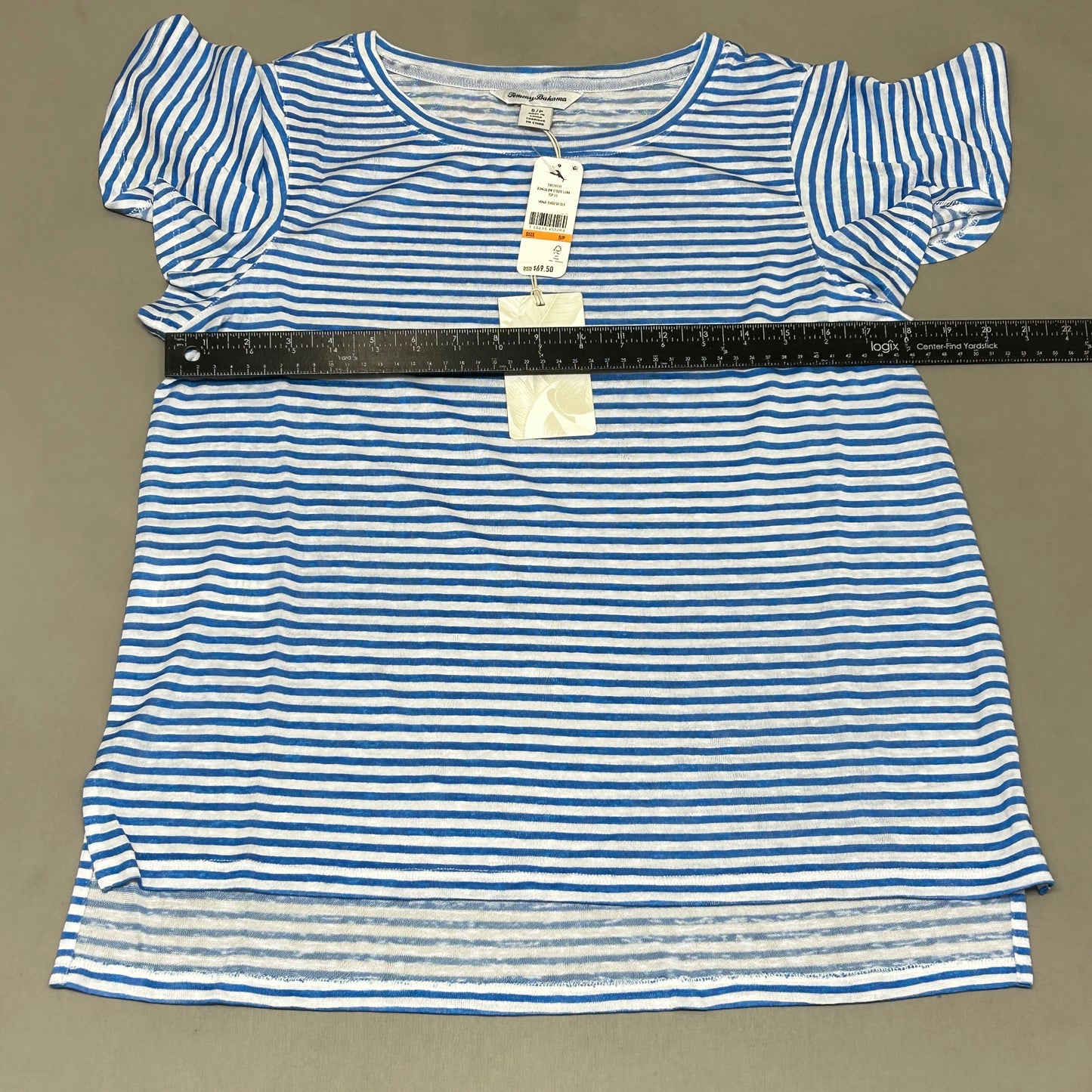 TOMMY BAHAMA Women's Bungalow Stripe Lana Top Short Sleeve Blue/White Size S(New)
