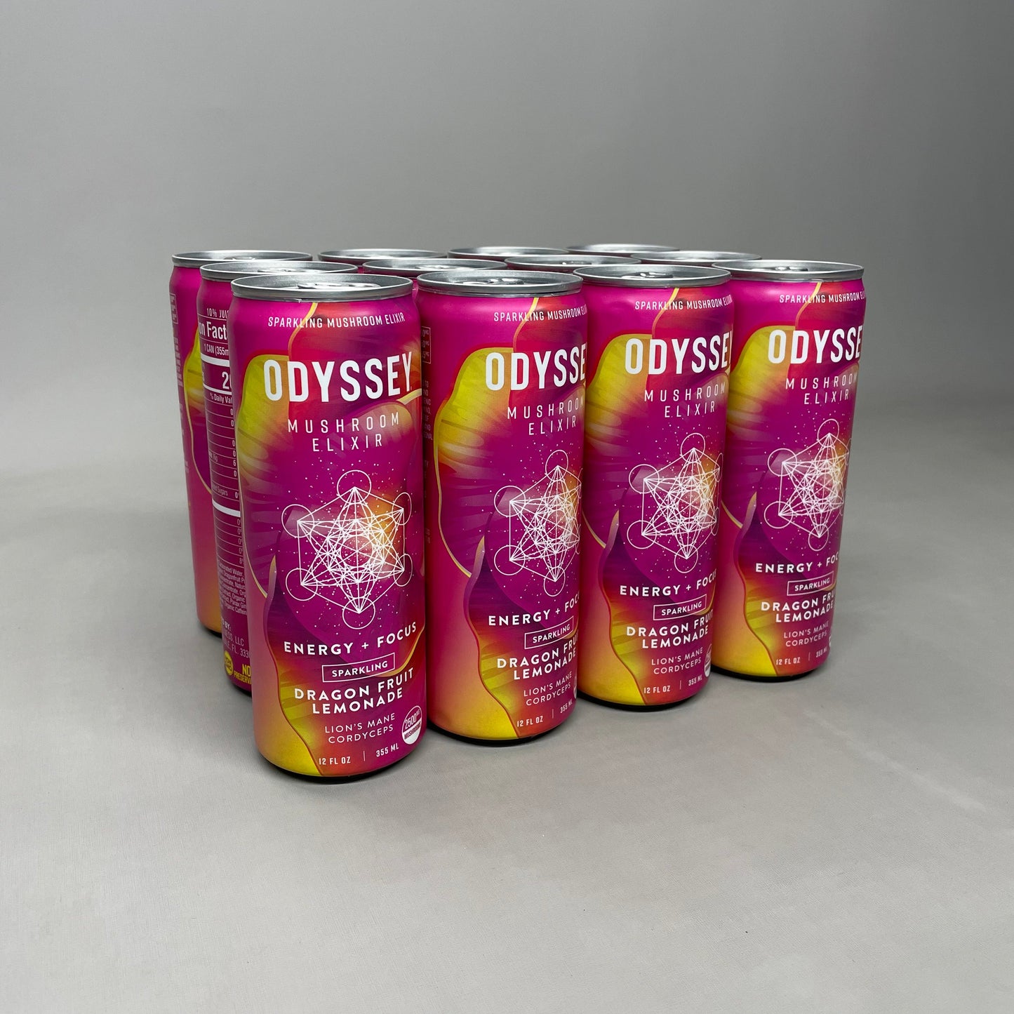 ZA@ ODYSSEY 12-PACK Mushroom Elixir Sparkling Drink Energy + Focus Dragon Fruit Lemonade 12 fl oz BB 05/25 (New Other) A