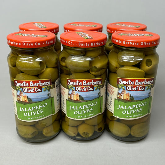 ZA@ SANTA BARBARA OLIVE CO. 6-PACK! Jalapeño Stuffed Olives 10 oz Jars BB 10/24 (New) G