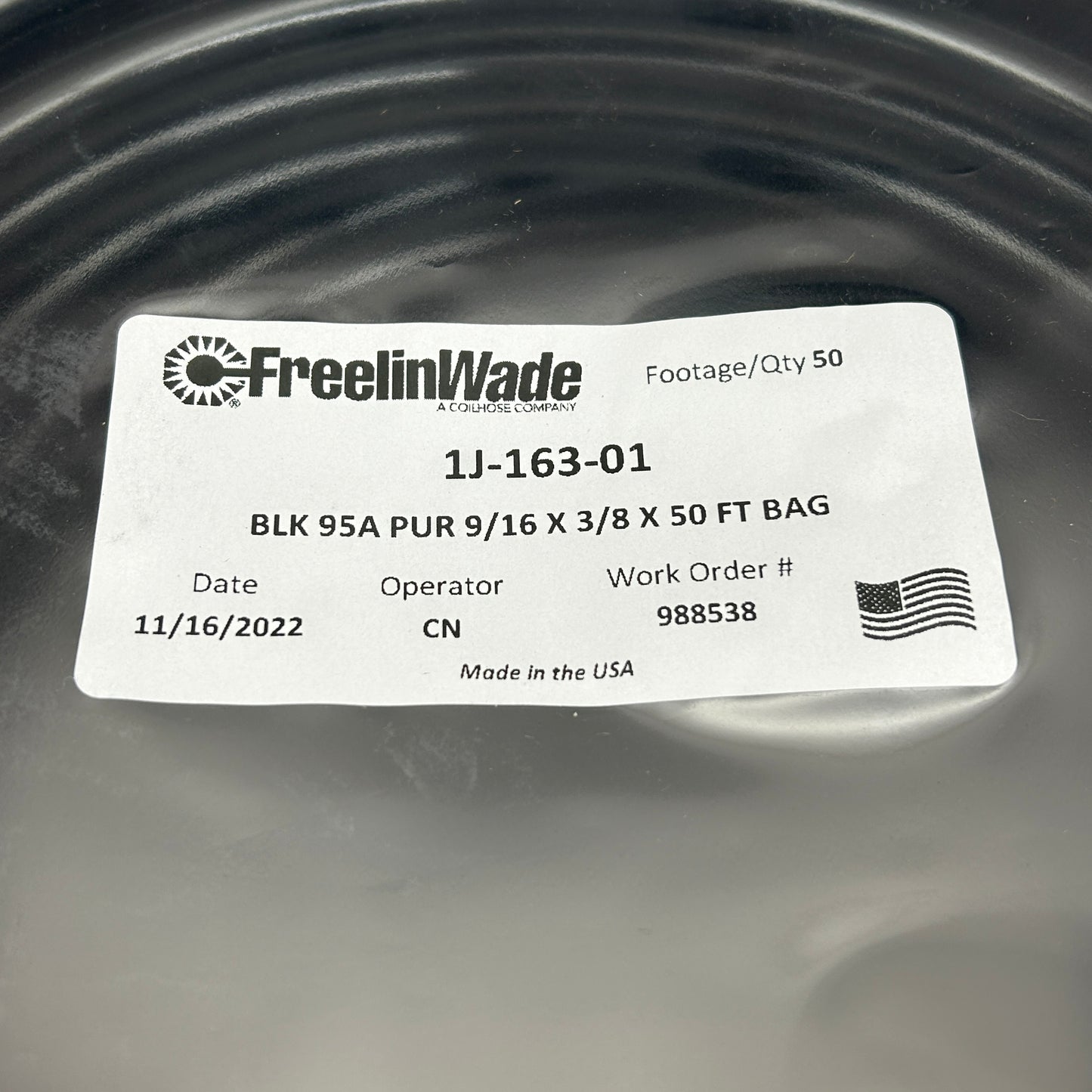 FREELIN-WADE Tubing Polyurethane 50 ft Black 1J-163-01 (New)