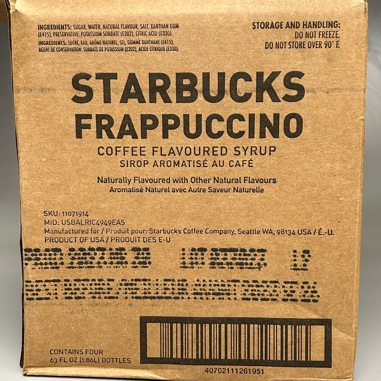 ZA@ STARBUCKS 4-PACK! Frappuccino Syrup Creme Flavored Syrup (1.86 L/bottle) BB 09/23 (New)