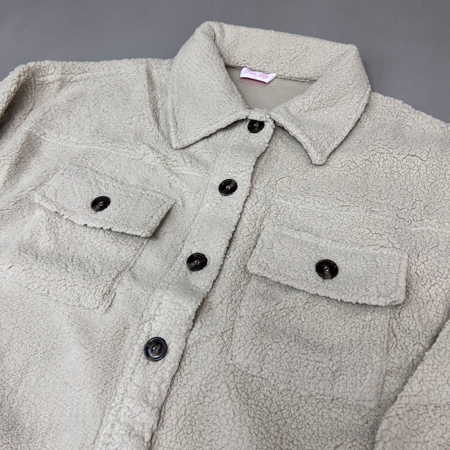 PINK LILY Fleece Button-up Jacket Women's Sz 2XL Beige PL177 (New)