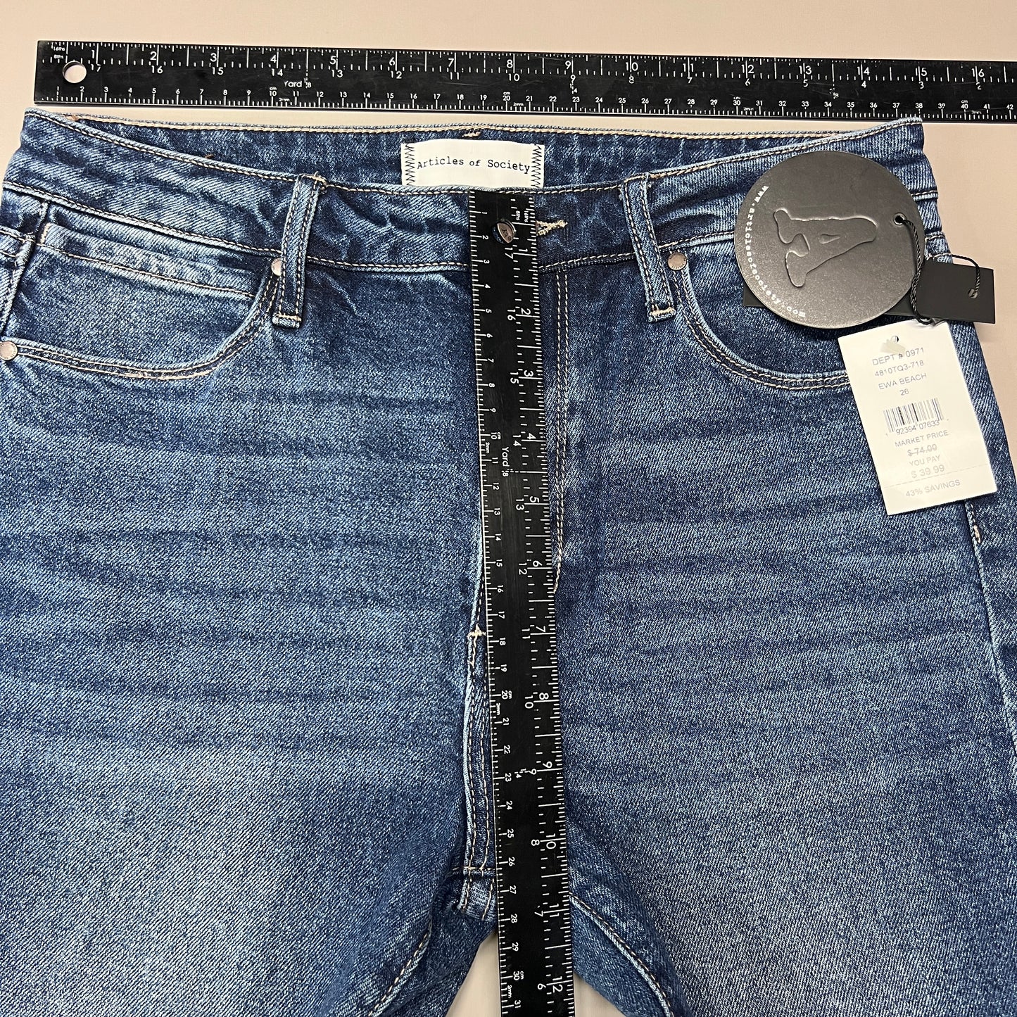 ARTICLES OF SOCIETY Ewa Beach Denim Jeans Women's Sz 26 Blue 4810TQ3-718 (New)