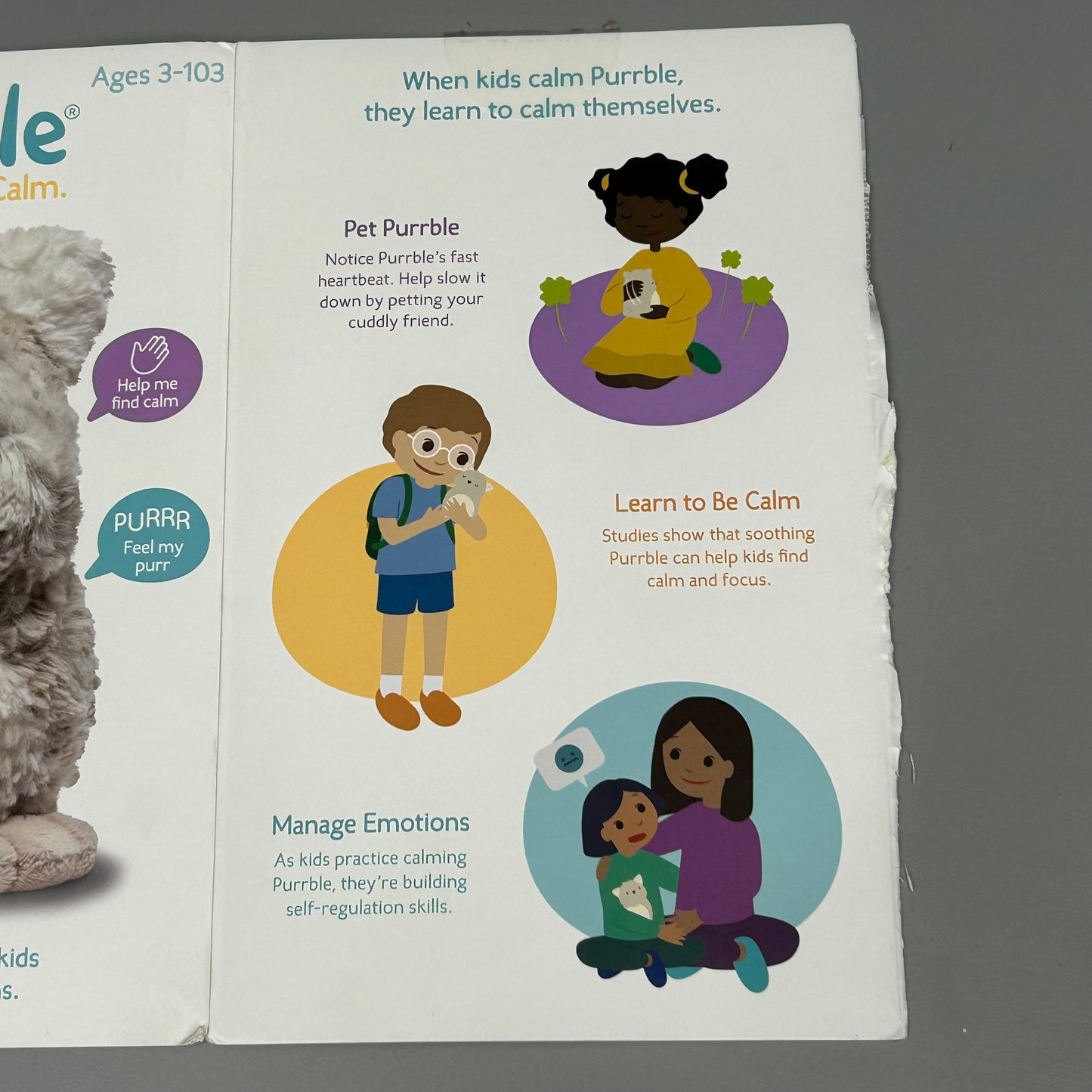 ZA@ SPROUTEL Toy Gray Purrble Interactive Friend who helps kids find calm and manage emotions (Preowned and Damaged)
