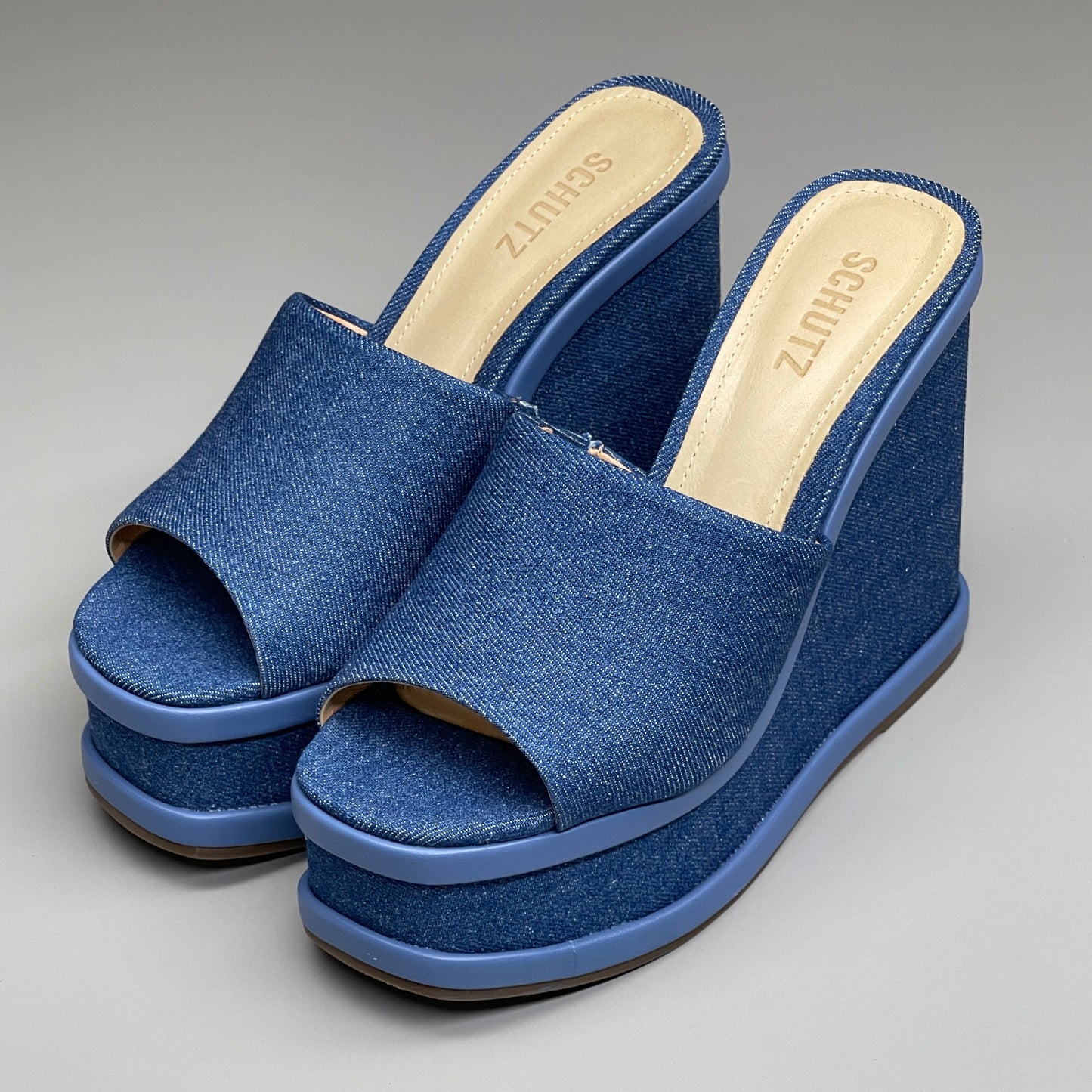 SCHUTZ Dalle Denim Women's Wedge Sandal Blue Platform Shoe Sz 6.5B S213260001 (New)