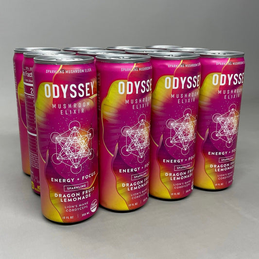 ZA@ ODYSSEY 12-PACK Mushroom Elixir Sparkling Drink Energy + Focus Dragon Fruit Lemonade 12 fl oz BB 05/25 (New Other) A