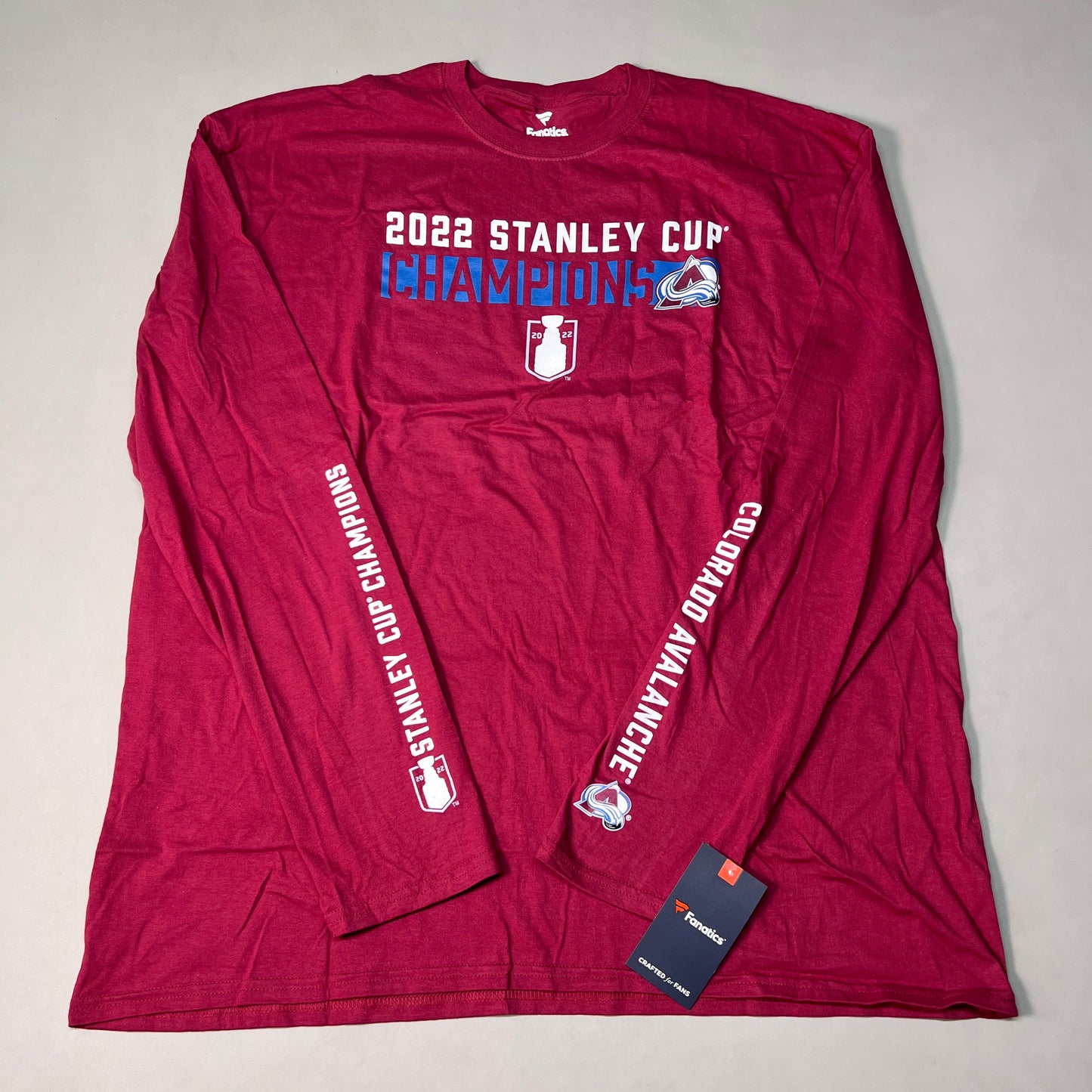 FANATICS 2022 Stanley Cup Champions Colorado Avalanche Long Sleeve T-shirt Sz 2XL Burgundy 058N SC Champs (New)