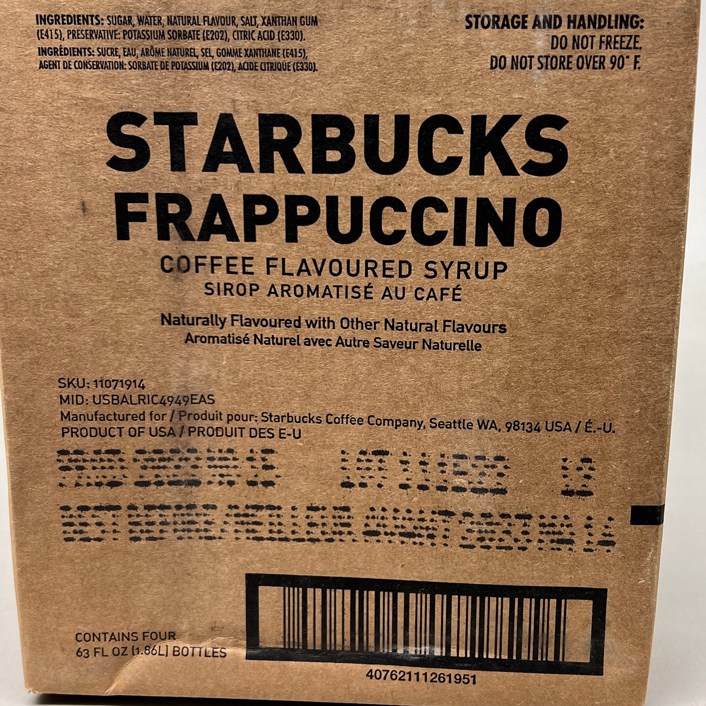 ZA@ STARBUCKS 4-PACK! Frappuccino Syrup Coffee Flavored Syrup (1.86 L/bottle) 5/23 (Expired)