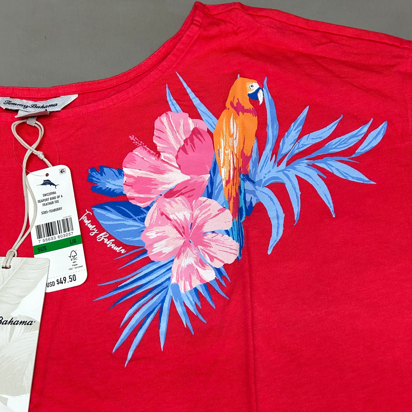 TOMMY BAHAMA Women's Seaport Bird of a Feather Tee Shirt TeaBerry Size L(New)