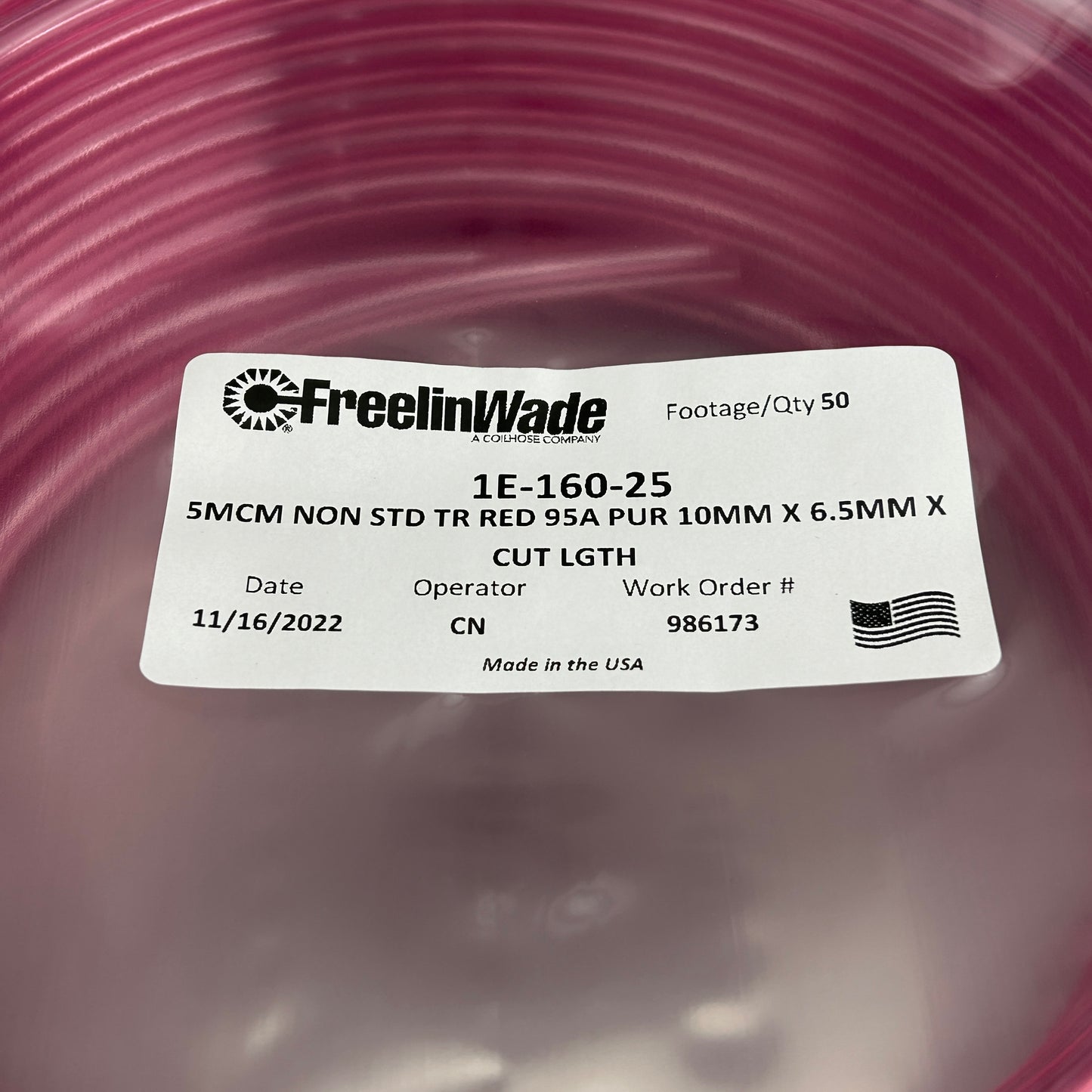 FREELIN-WADE Tubing 50 ft Transparent Red 1E-160-25 (New)