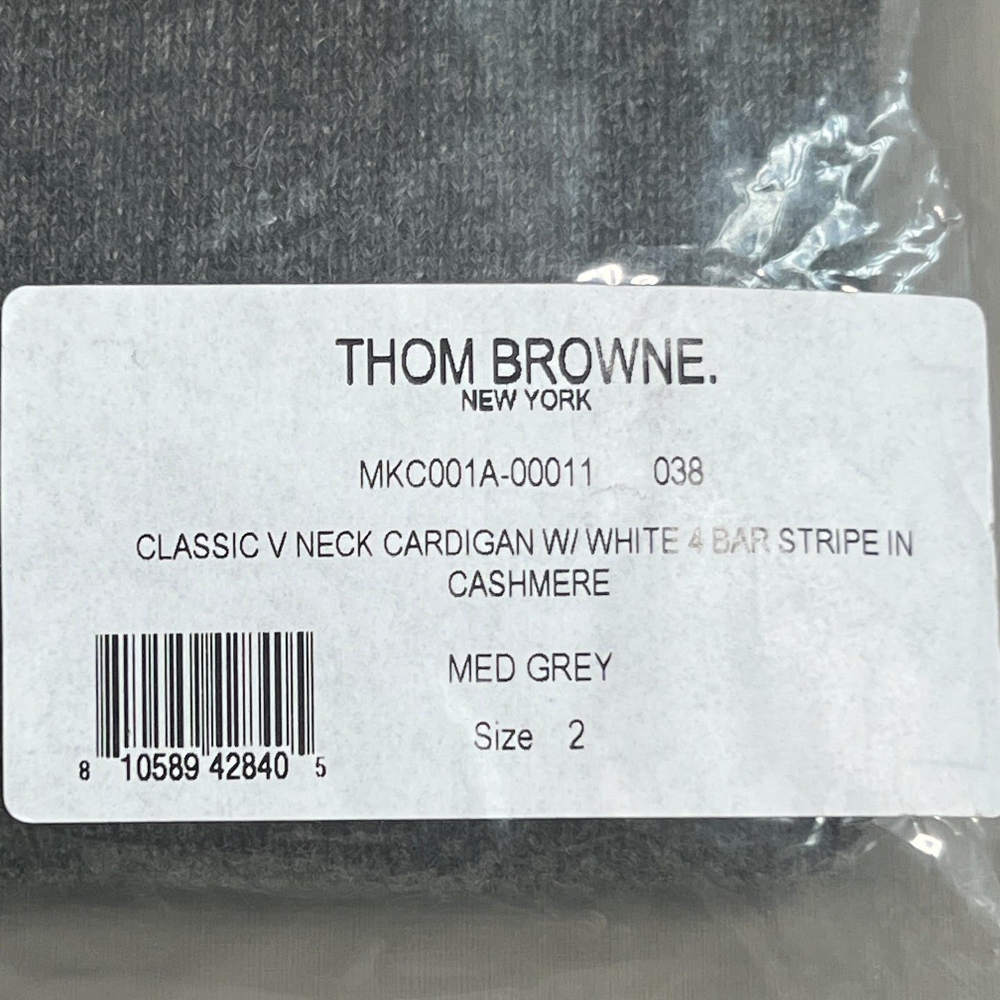 THOM BROWNE Classic V Cardigan w/ 4Bar Stripe in Cashmere Med Grey Size 2 (New)