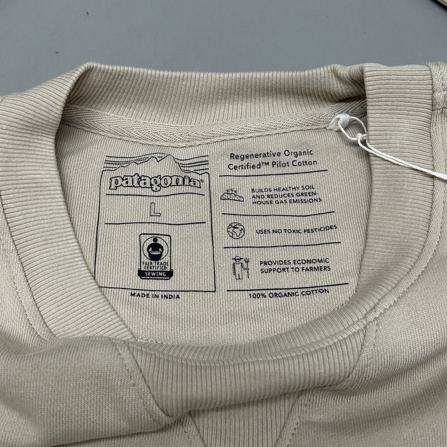 PATAGONIA Regenerative Organic Cotton Crewneck Sweatshirt Sz L Oar Tan (New)