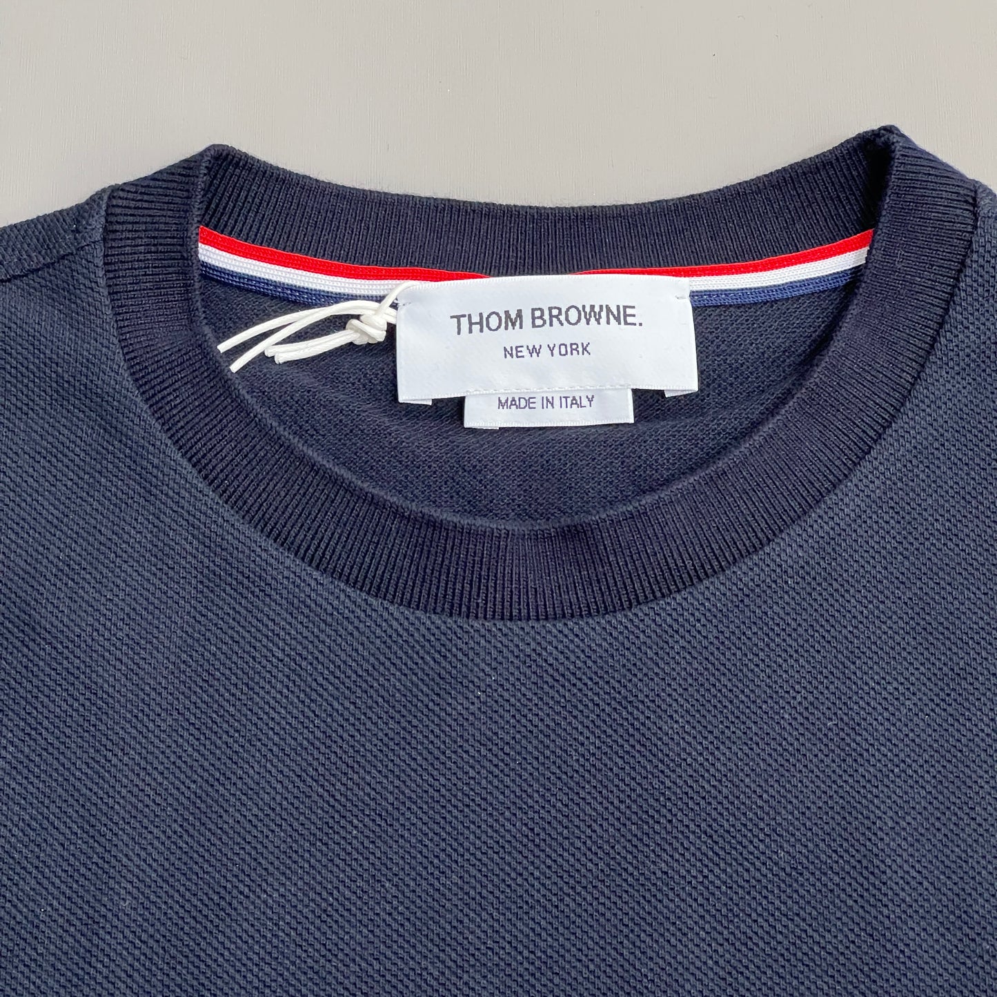 THOM BROWNE Short Sleeve Tee w/engineered 4Bar Stripe in Classic Pique Navy Size 2 (New)