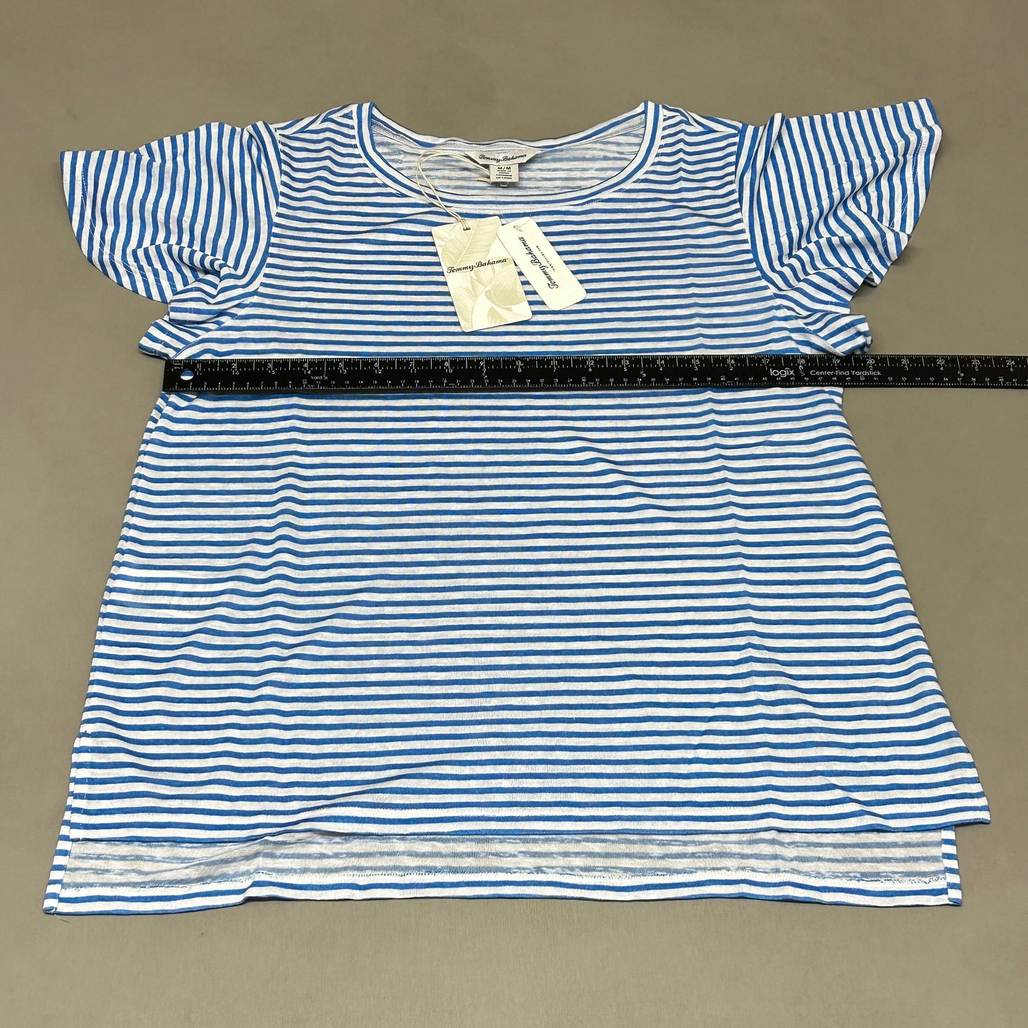 TOMMY BAHAMA Women's Bungalow Stripe Lana Top Short Sleeve Blue/White Size M (New)