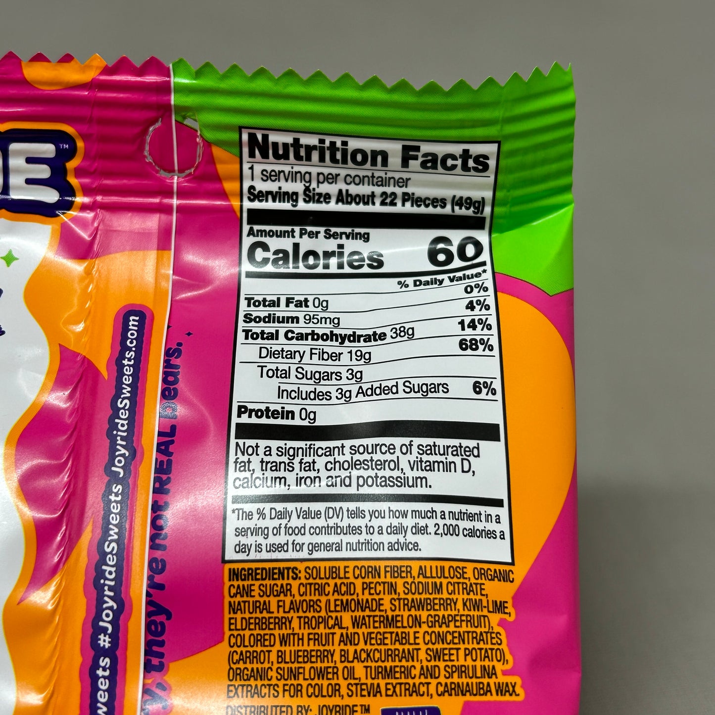 PROJECT 7 8-Pack! Joyride Fruity Gummy Bears 1 Grams of Sugar per Bag 8-1.8oz (New)