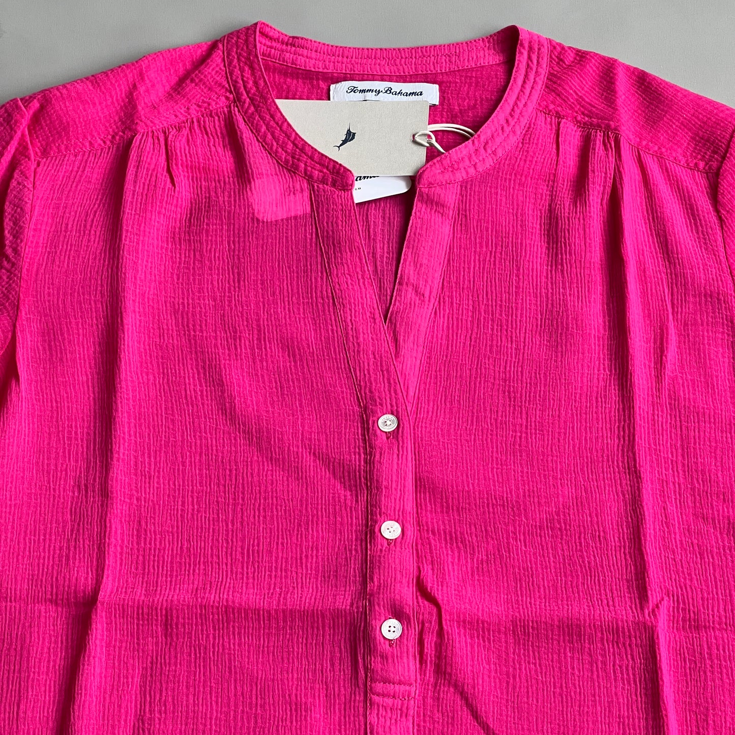 TOMMY BAHAMA Women's Coastview Gauze Top 3/4 Sleeve Rose Bed Size M (New)