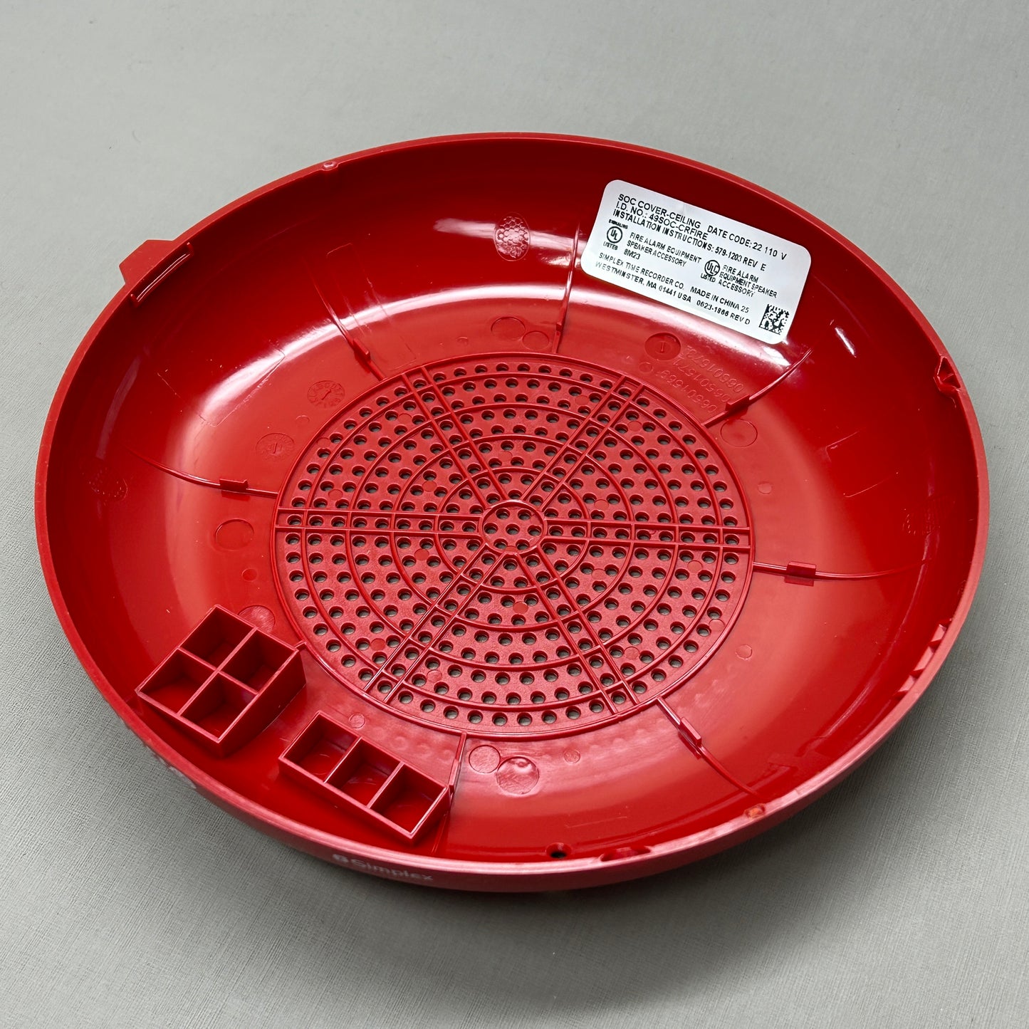 SIMPLEX Ceiling Fire Alarm Speaker Cover Red 49SOC-CRFIRE (New)