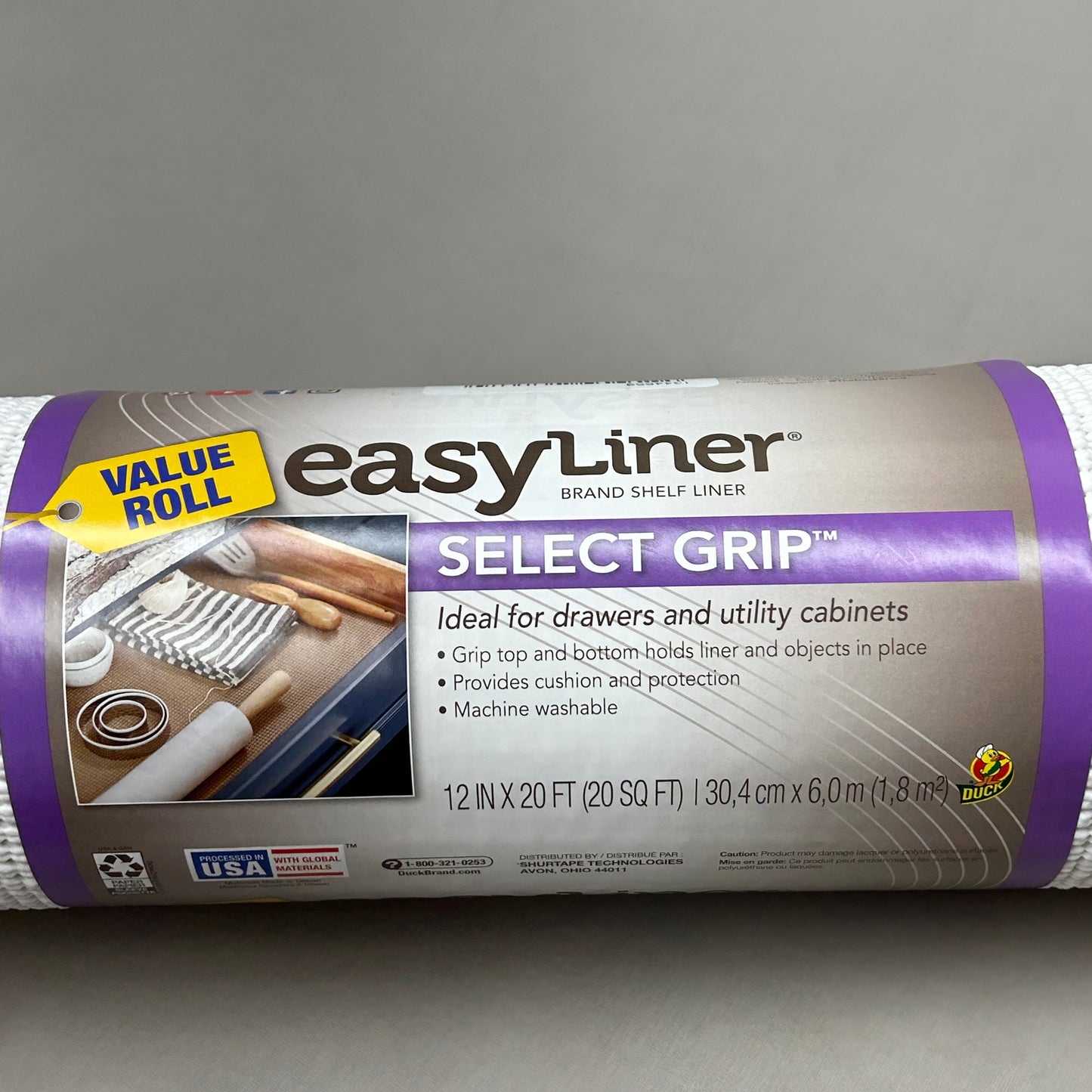 DUCK BRAND 4-PACK! Easy Liner Shelf Liner Select Grip White 12 in X 20 ft (New)