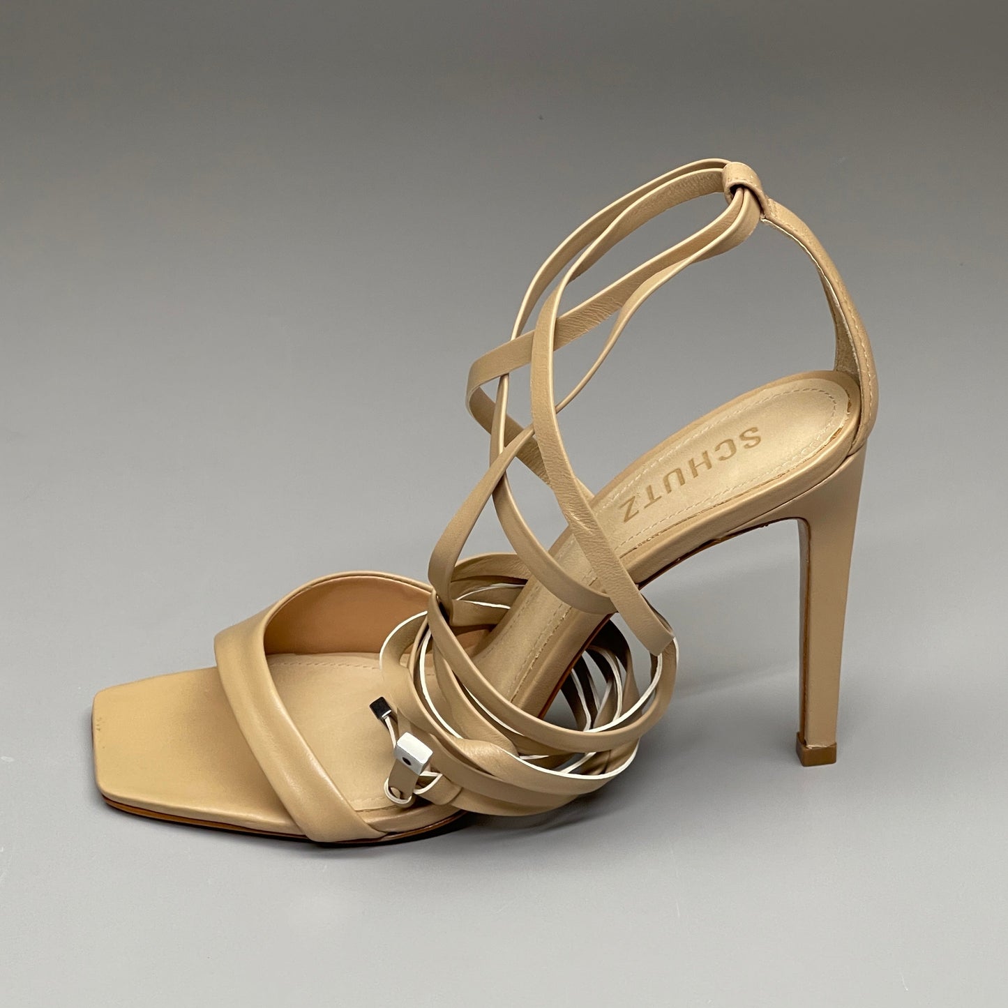 SCHUTZ Bryce Ankle Tie Women's Leather High Heel Sandal Light Nude Sz 9.5B (New)