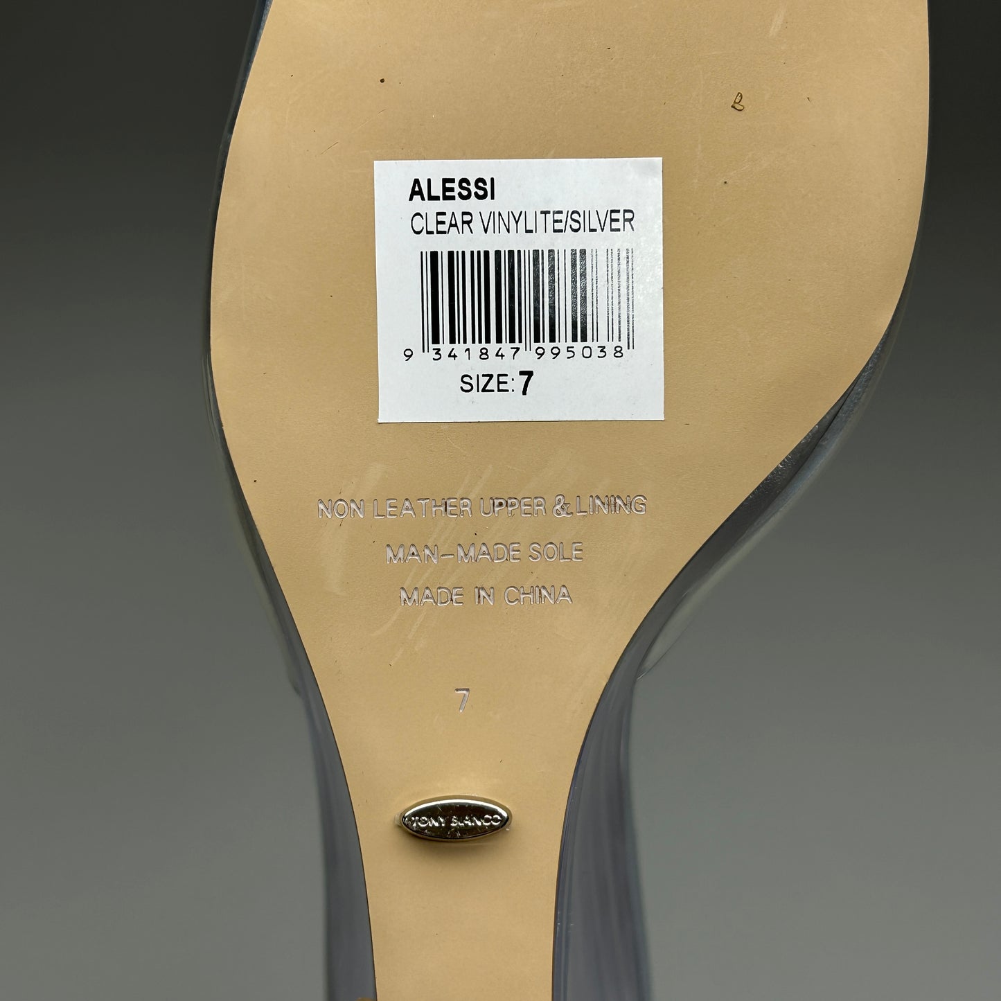 TONY BIANCO Alessi Clear Vinylite/Silver Wedges Women's Heels Sz 7 (New)