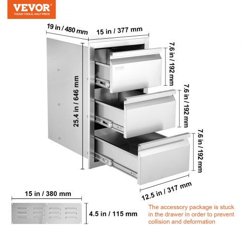 VEVOR Outdoor Kitchen Drawers 14.7" W x 25.4" H x 18.7" D Stainless Steel (New)