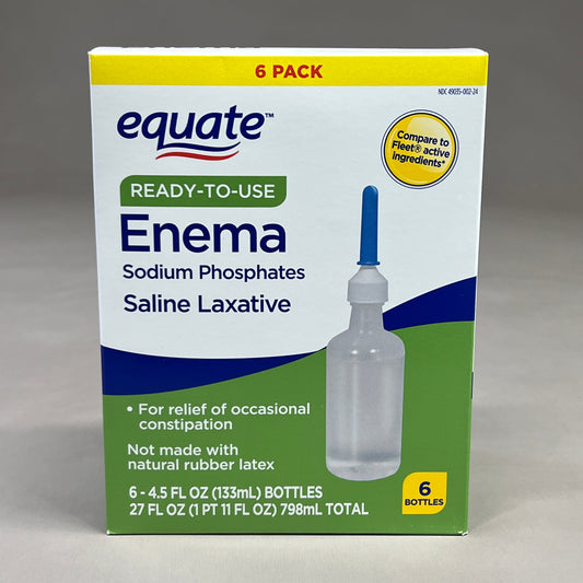 ZA@ EQUATE 6-PACK Enema Sodium Phosphates Saline Laxative Bottles 4.5 fl oz 9/24 429703 (New) D