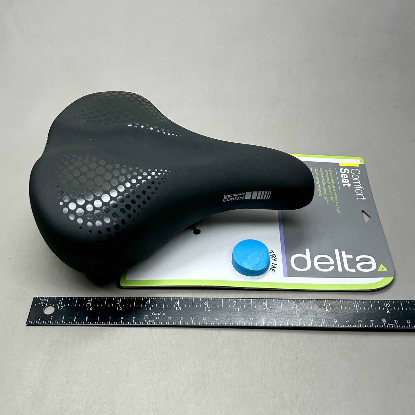 DELTA Memory Foam Padded Bike Seat Universal Fit & Grab Handle Large Black (New)