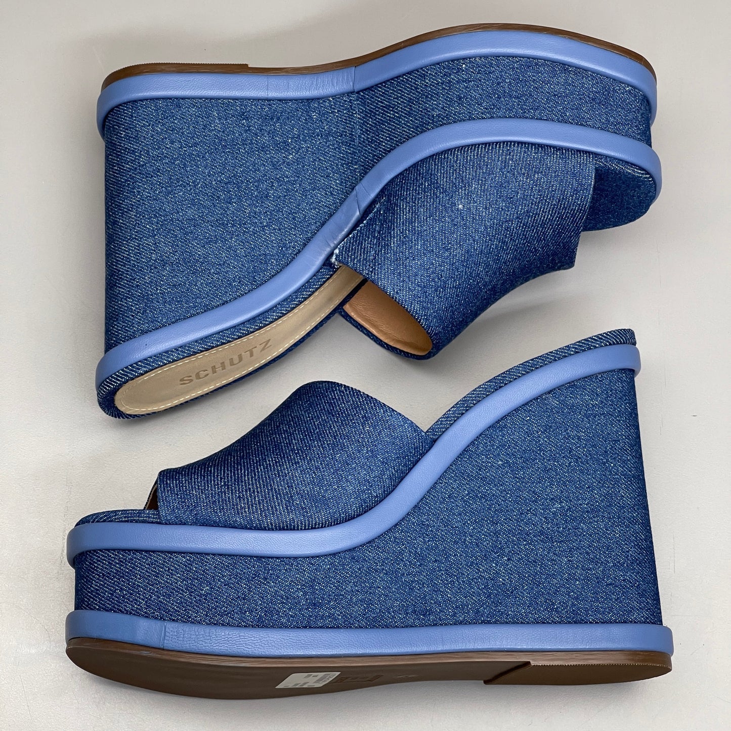 SCHUTZ Dalle Denim Women's Wedge Sandal Blue Platform Shoe Sz 8B (New)