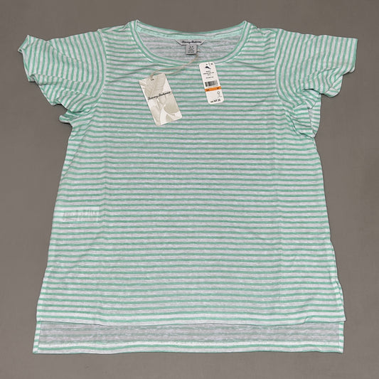 TOMMY BAHAMA Women's Bungalow Stripe Lana Top Short Sleeve Green/White Size S (New)