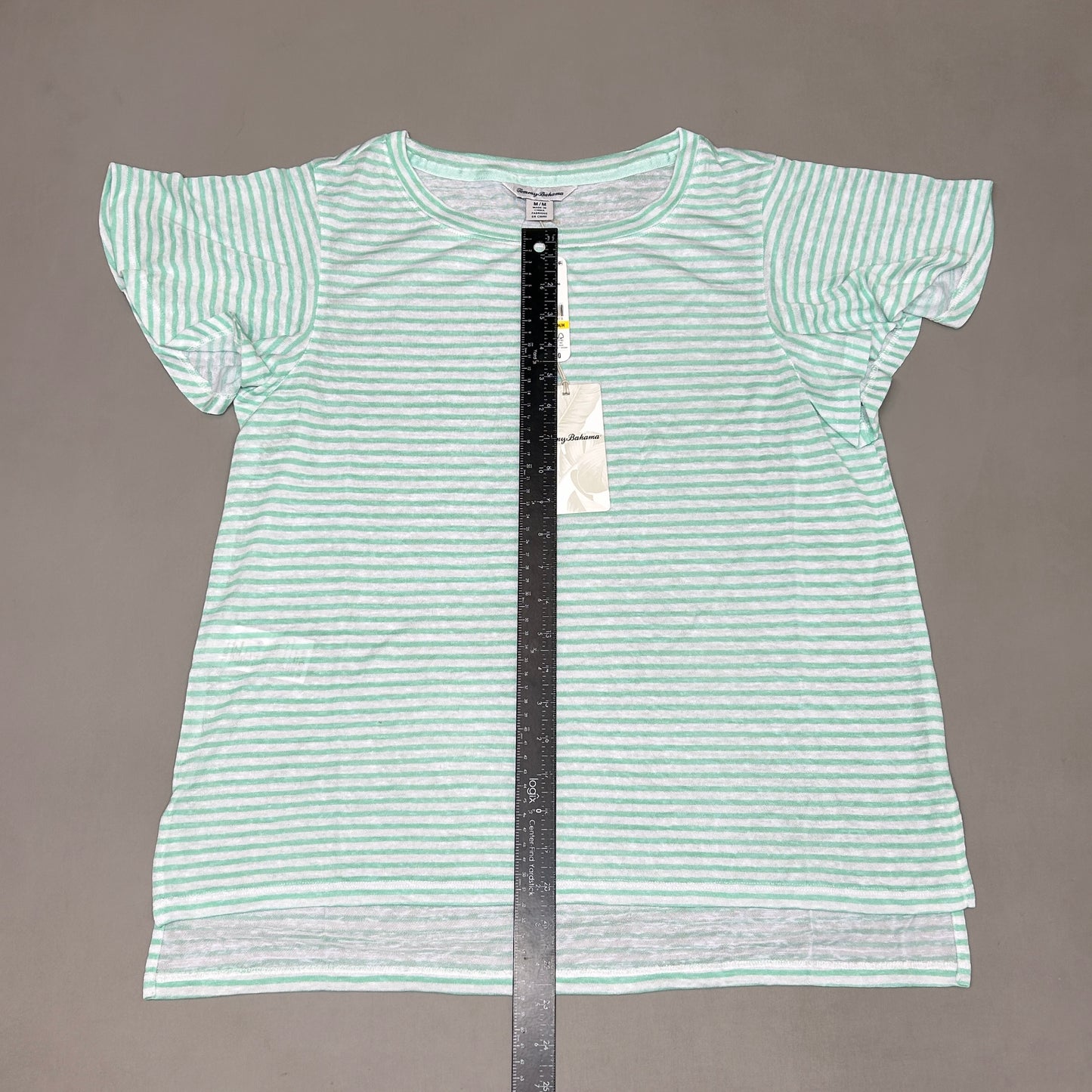 TOMMY BAHAMA Women's Bungalow Stripe Lana Top Short Sleeve Green/White Size M (New)