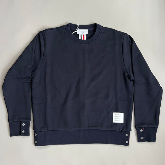 THOM BROWNE Crewneck Pullover w/Center-Back RWB Stripe in Classic Loopback Navy Size 2 (New)