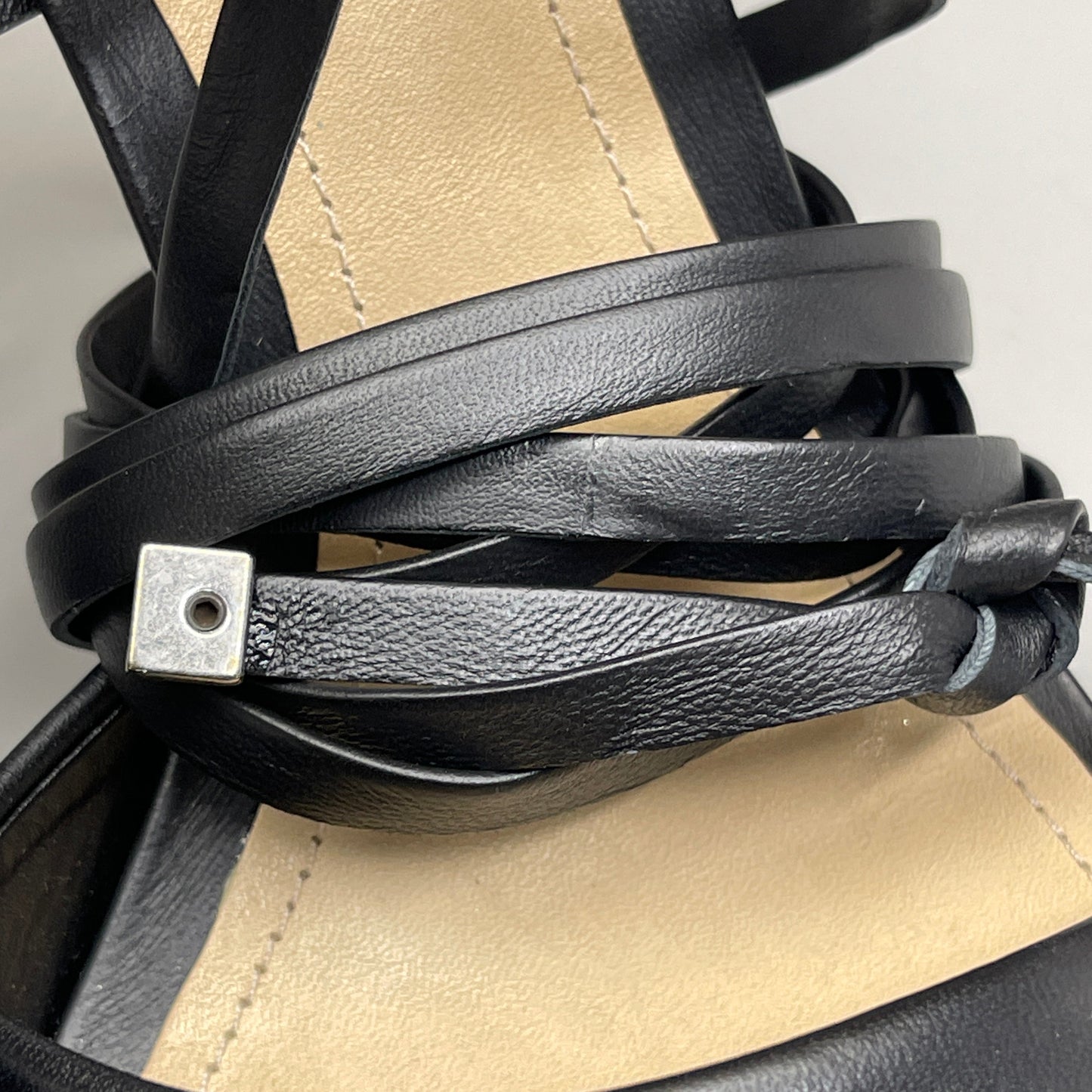 SCHUTZ Bryce Ankle Tie Women's Leather High Heel Strappy Sandal Black Sz 7B (New)