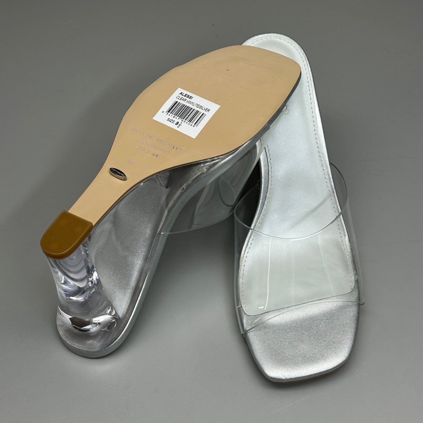 TONY BIANCO Alessi Clear Vinylite/Silver Wedges Women's Heels Sz 8.5 (New)