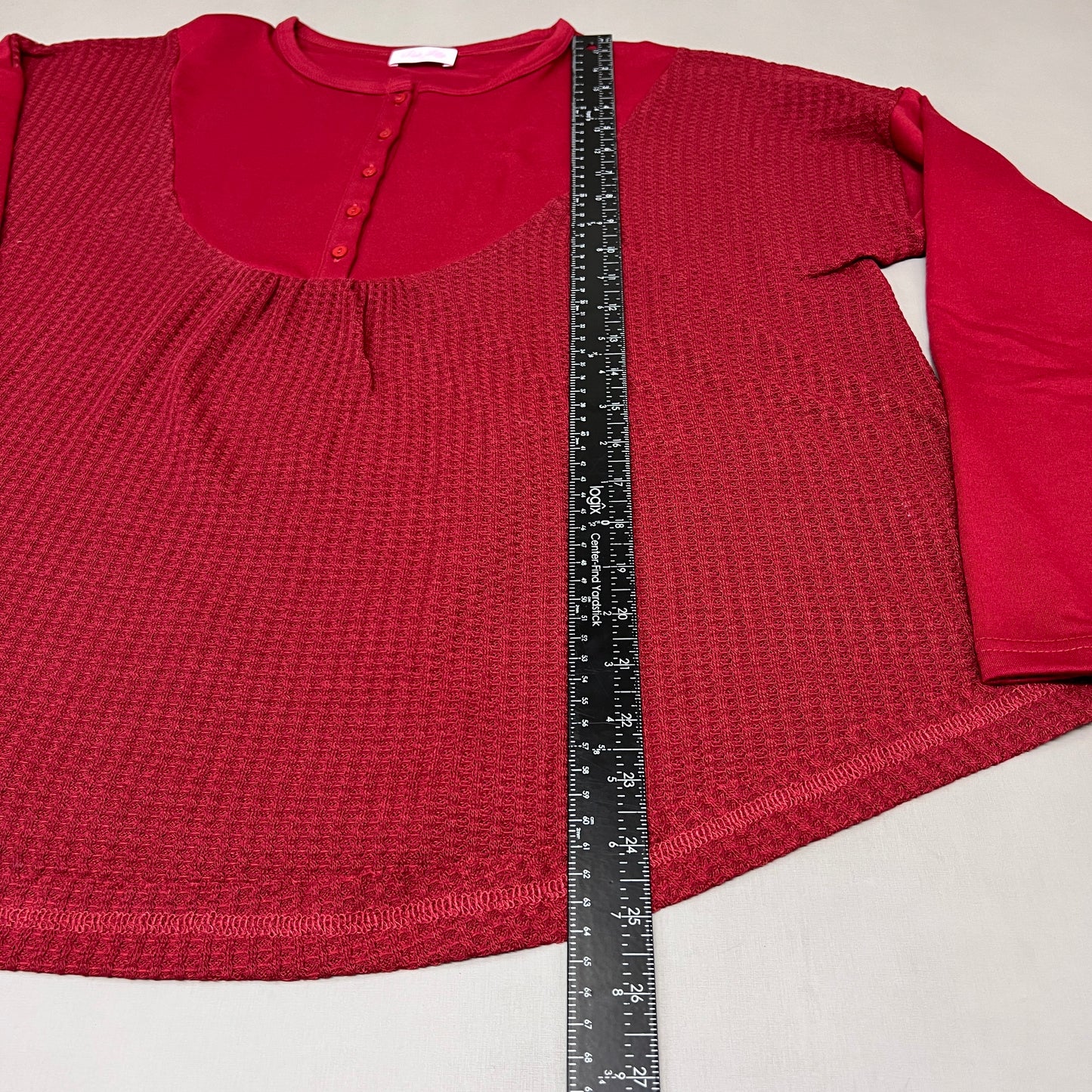 PINK LILY Take the Leap Henley Waffle Knit Blouse Women's Sz S Cranberry PL903 (New)